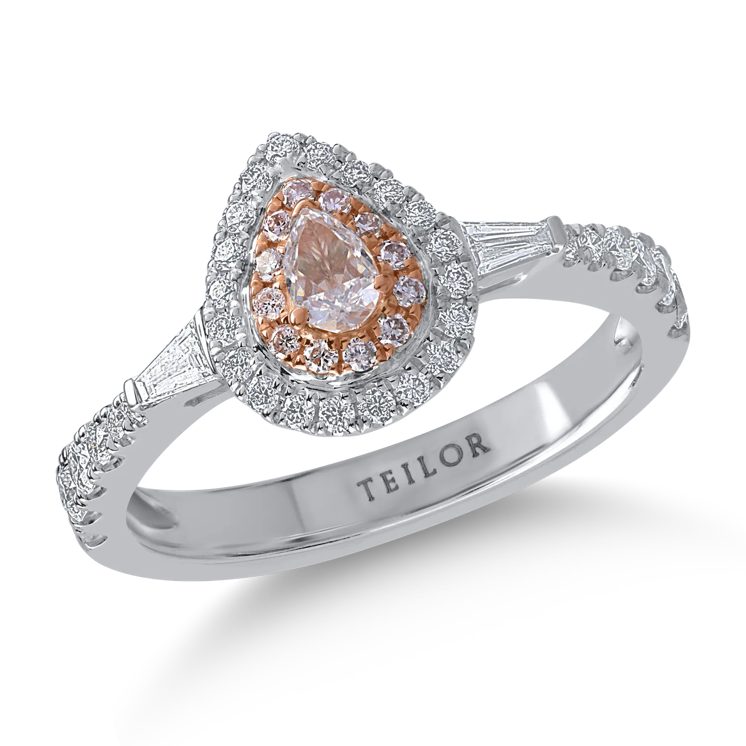 Fehér rózsa arany gyűrű 0.5ct átlátszó gyémántokkal és 0.22ct rózsa gyémántokkal