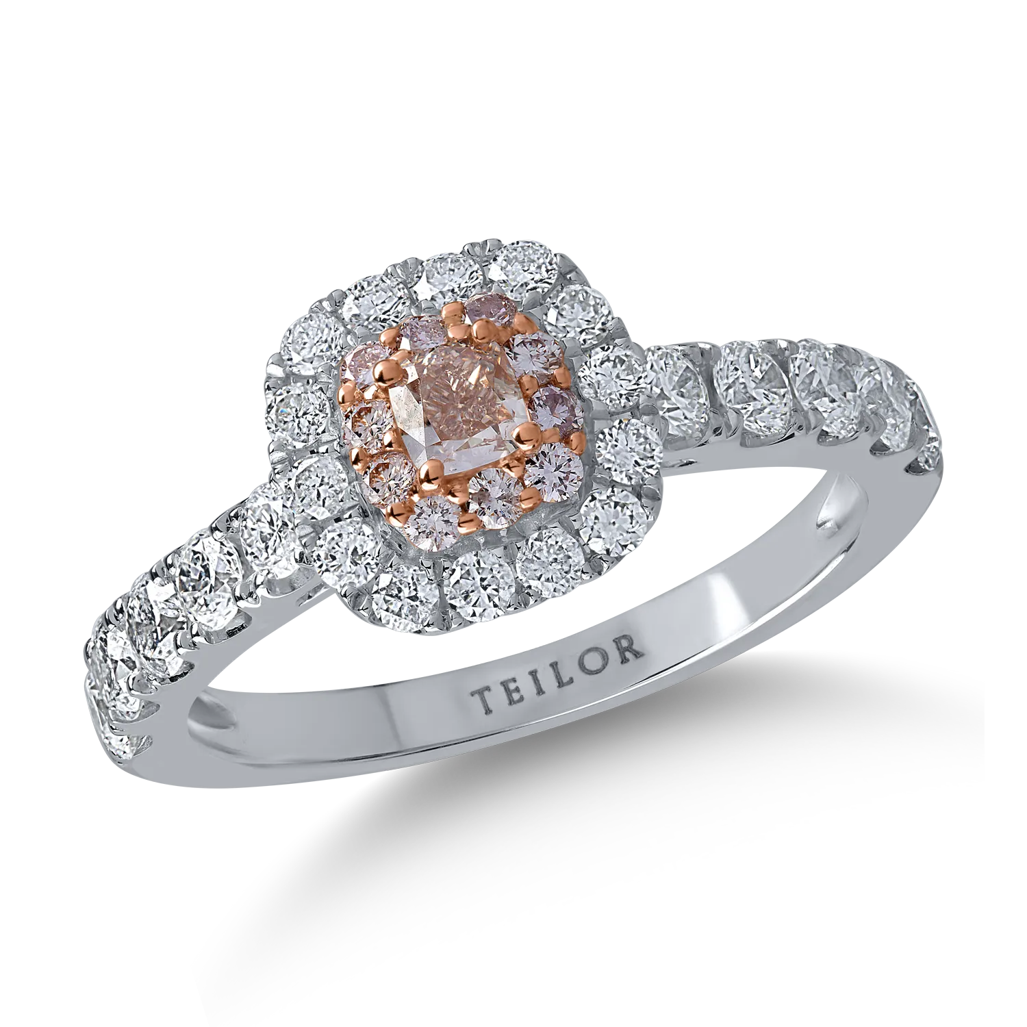 Inel din aur alb-roz cu diamante transparente de 0.91ct si diamante roz de 0.32ct