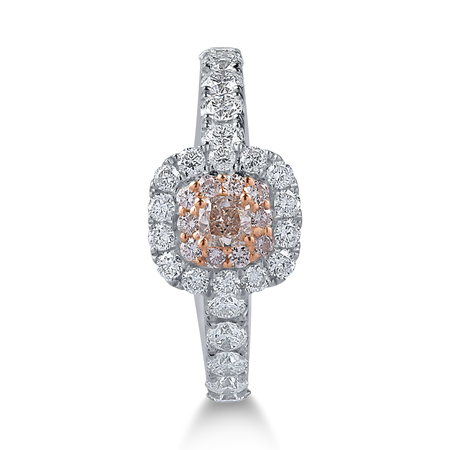 Inel din aur alb-roz cu diamante transparente de 0.91ct si diamante roz de 0.32ct - 1 | YEO