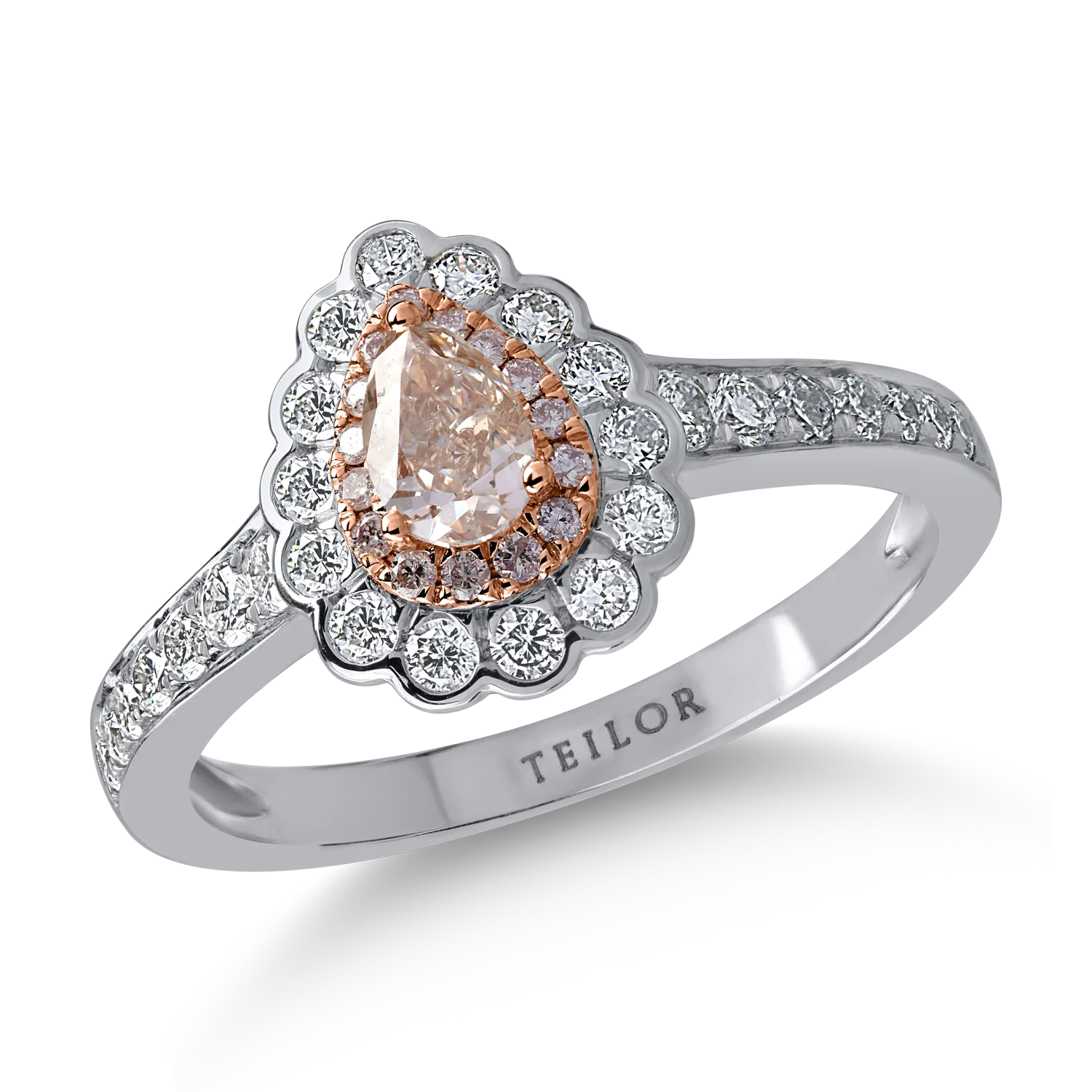 White-rose gold ring with 0.5ct clear diamonds and 0.42ct rose diamonds