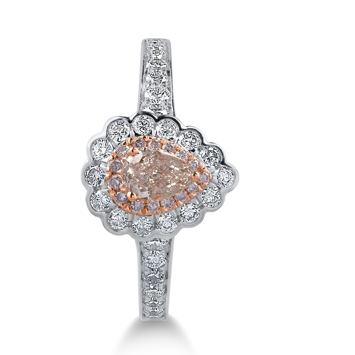 White-rose gold ring with 0.5ct clear diamonds and 0.42ct rose diamonds