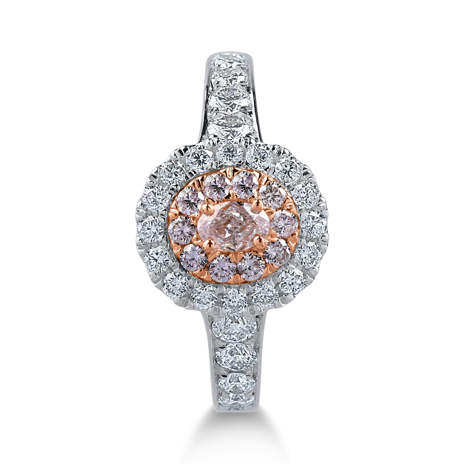 Inel din aur alb-roz cu diamante transparente de 0.76ct si diamante roz de 0.36ct