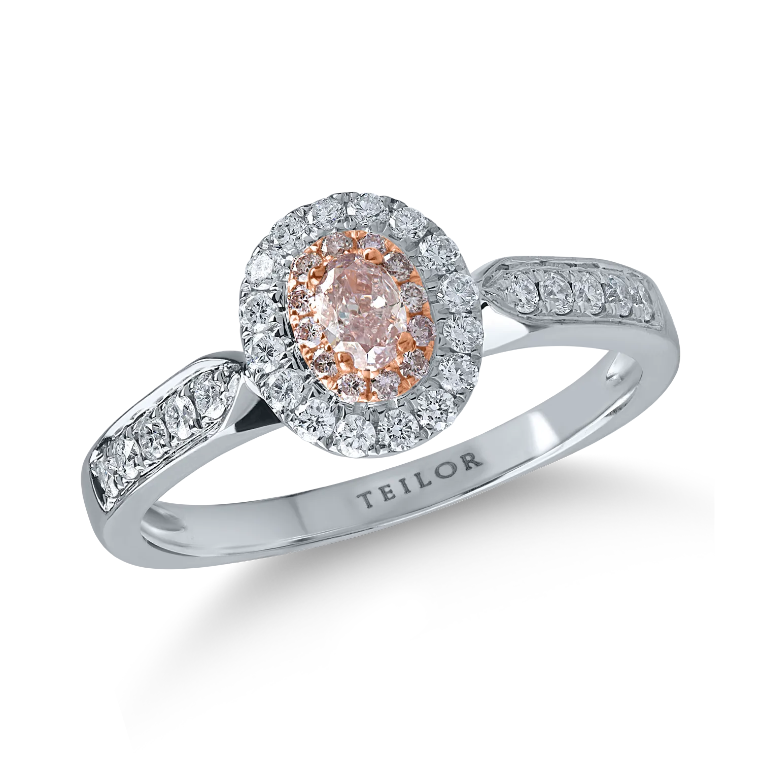 Fehér rózsa arany gyűrű 0.34ct átlátszó gyémántokkal és 0.21ct rózsa gyémántokkal