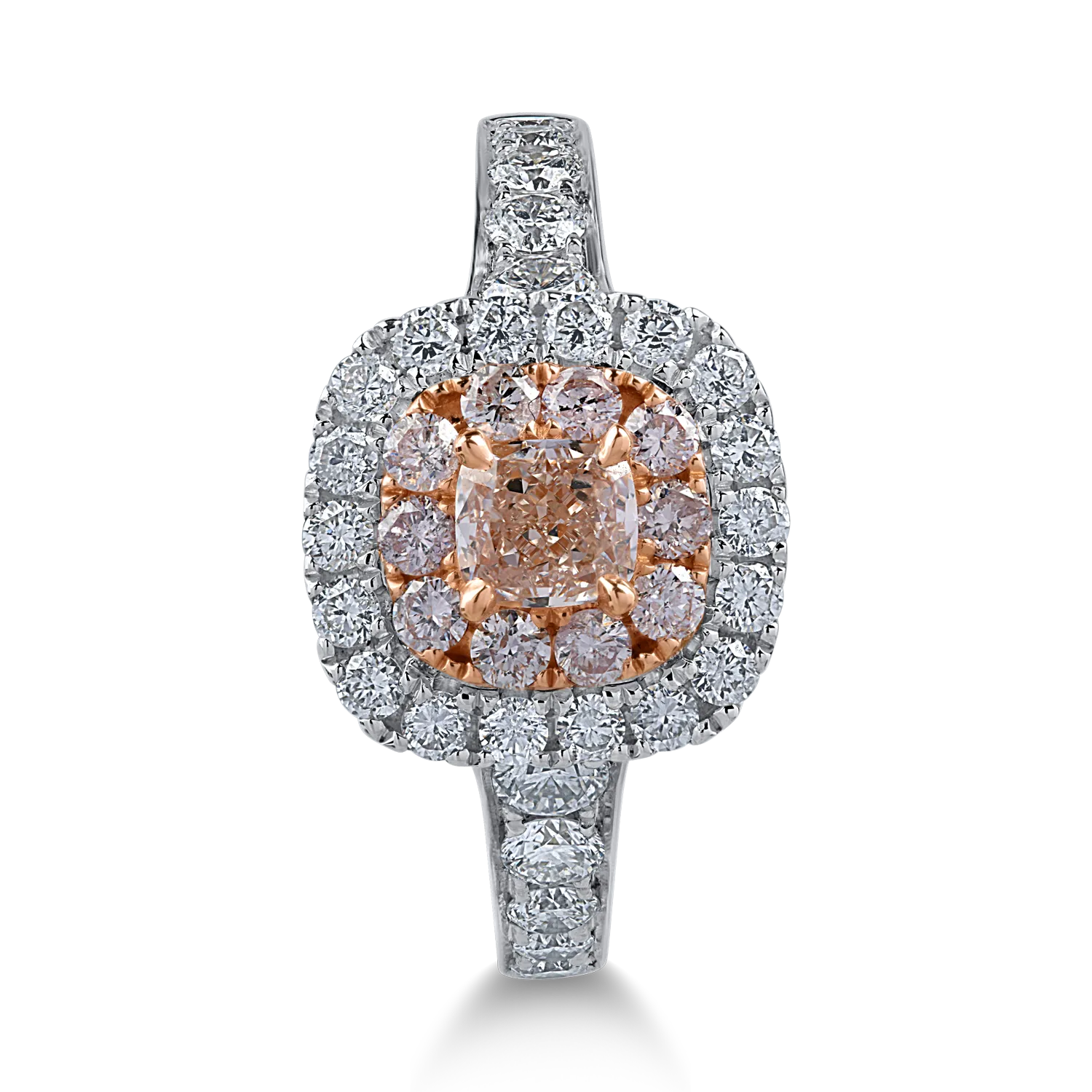 Fehér rózsa arany gyűrű 0.8ct átlátszó gyémántokkal és 0.22ct rózsa gyémántokkal