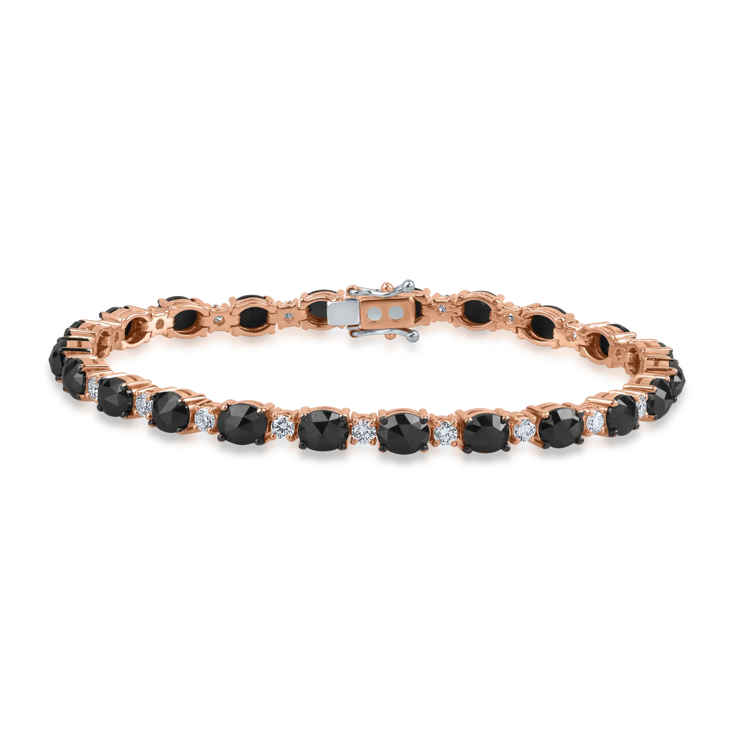 Rose gold tennis bracelet with 6.85ct black diamonds and 1.1ct clear diamonds
