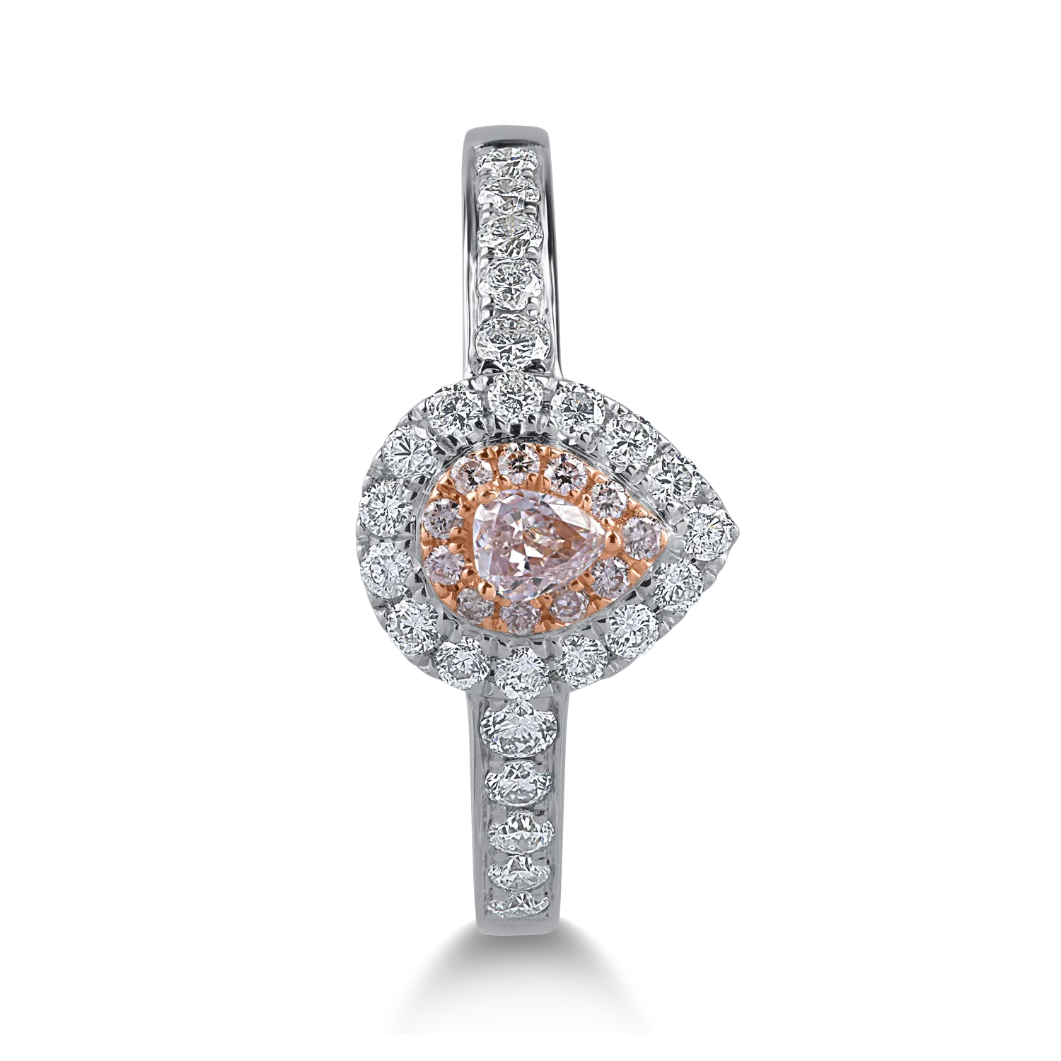 Inel din aur alb-roz cu diamante transparente de 0.35ct si diamante roz pear si rotunde de 0.16ct - imagine 2