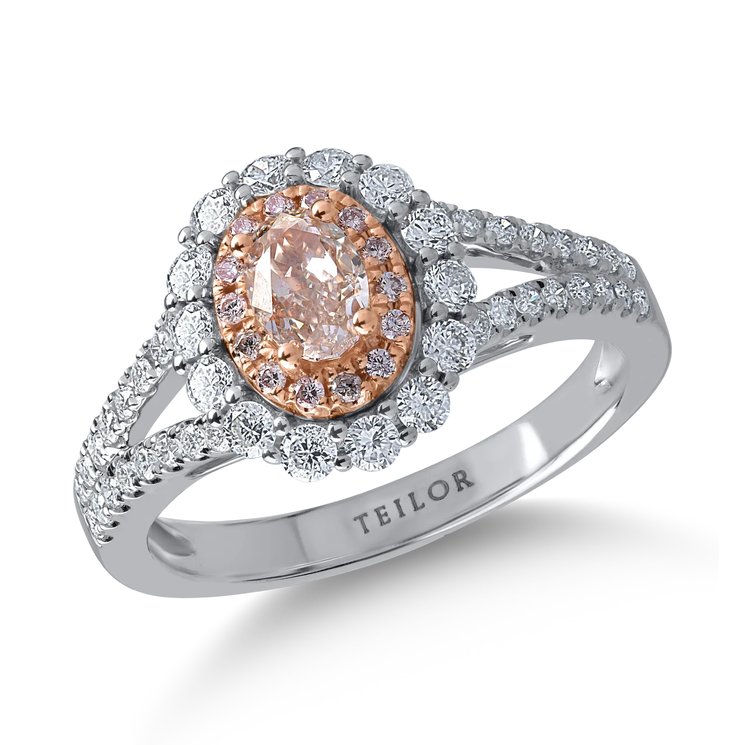 White-rose gold ring with 0.59ct clear diamonds and 0.58ct rose diamonds
