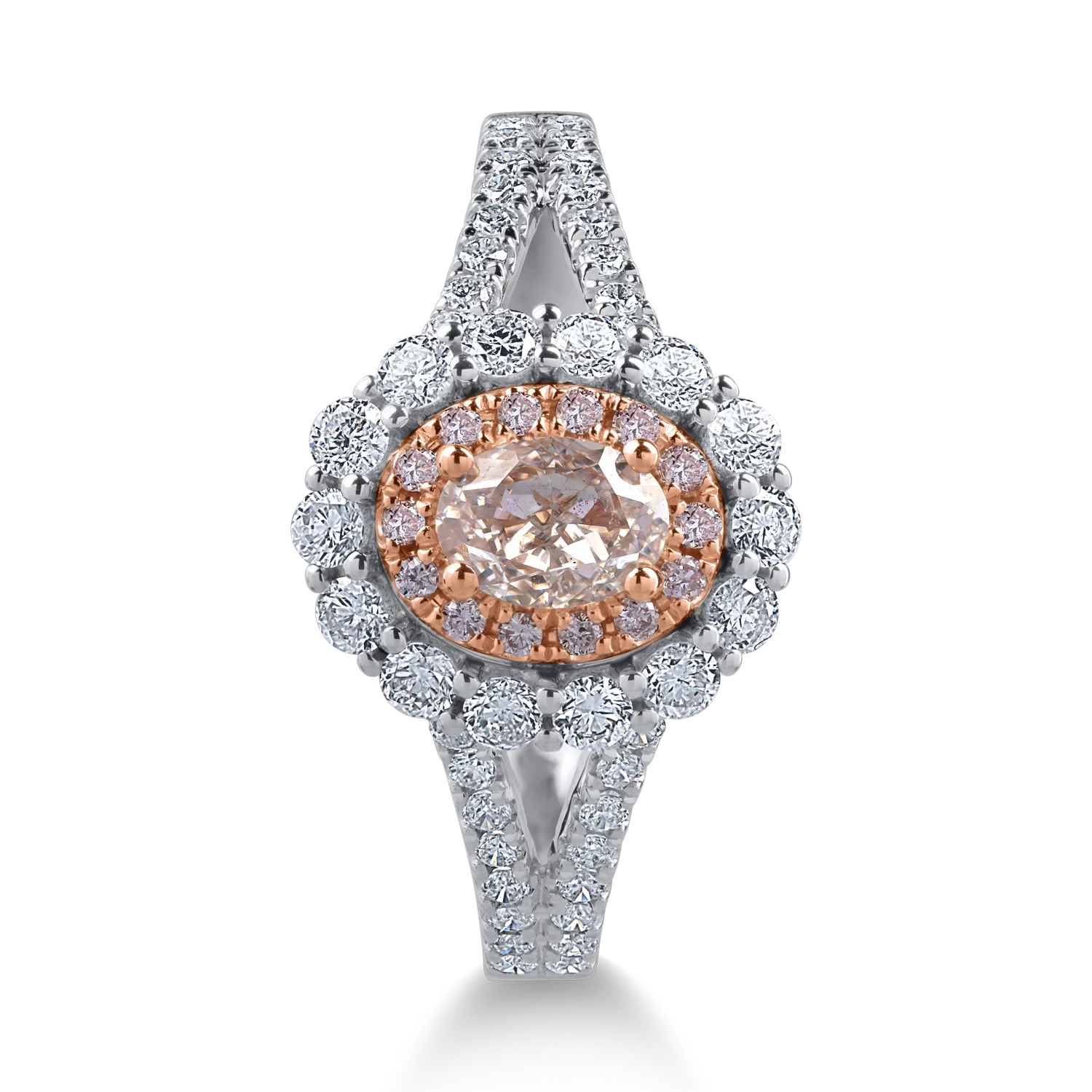 Inel din aur alb-roz cu diamante transparente de 0.59ct si diamante roz de 0.58ct