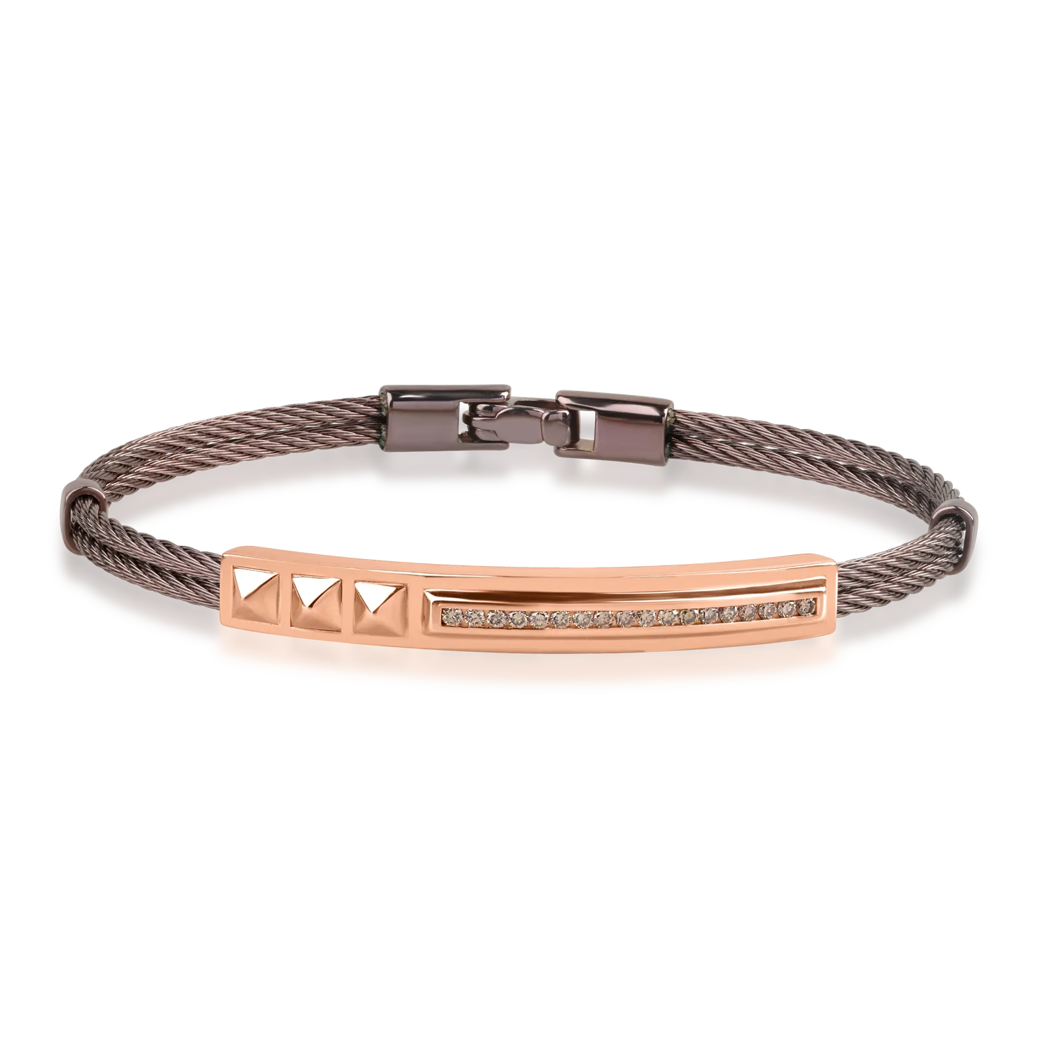 Rózsarany és acél karkötő 0.27ct barna gyémánttal