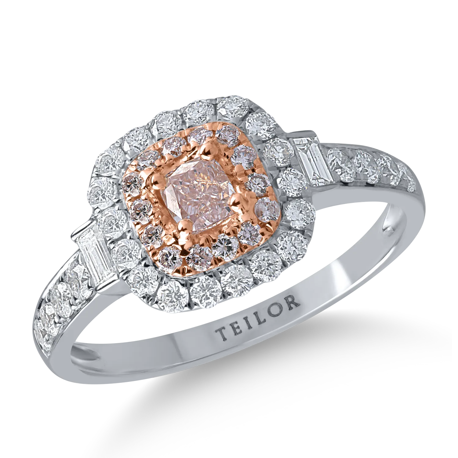 Pierścionek z białego różowego złota z bezbarwnymi diamentami o masie 0.6ct i różowymi diamentami o masie 0.38ct