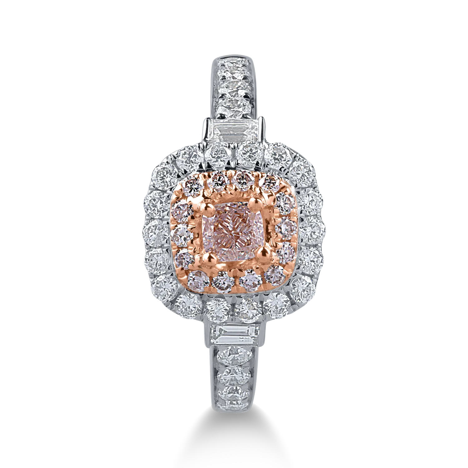 White-rose gold ring with 0.6ct clear diamonds and 0.38ct rose diamonds