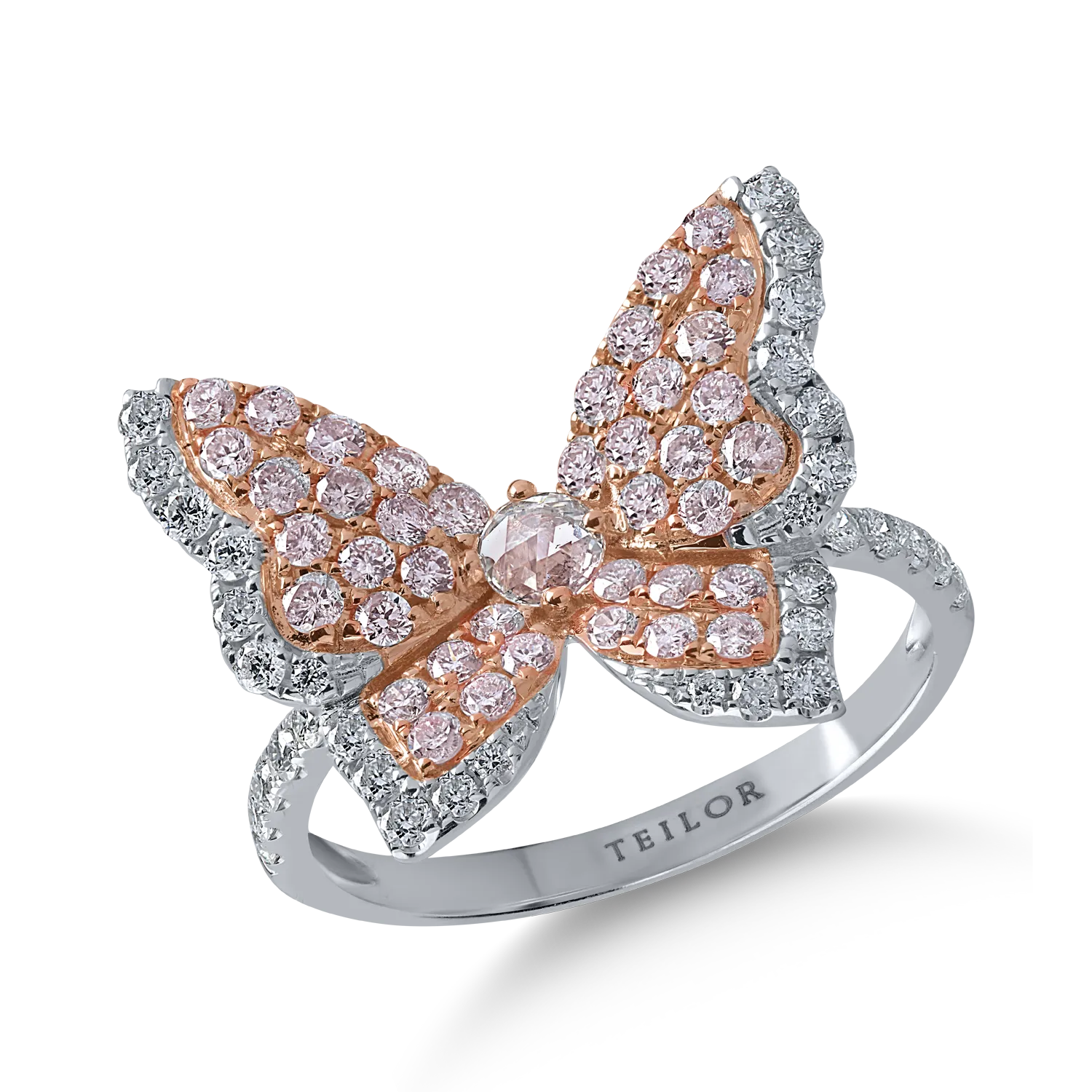 White-rose gold ring with 0.56ct rose diamonds and 0.48ct clear diamonds