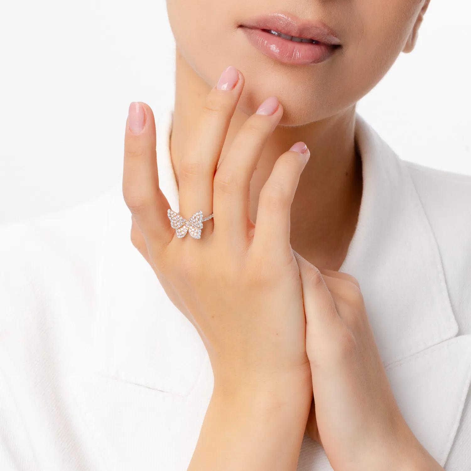 Inel din aur alb-roz cu diamante roz de 0.56ct si diamante transparente de 0.48ct