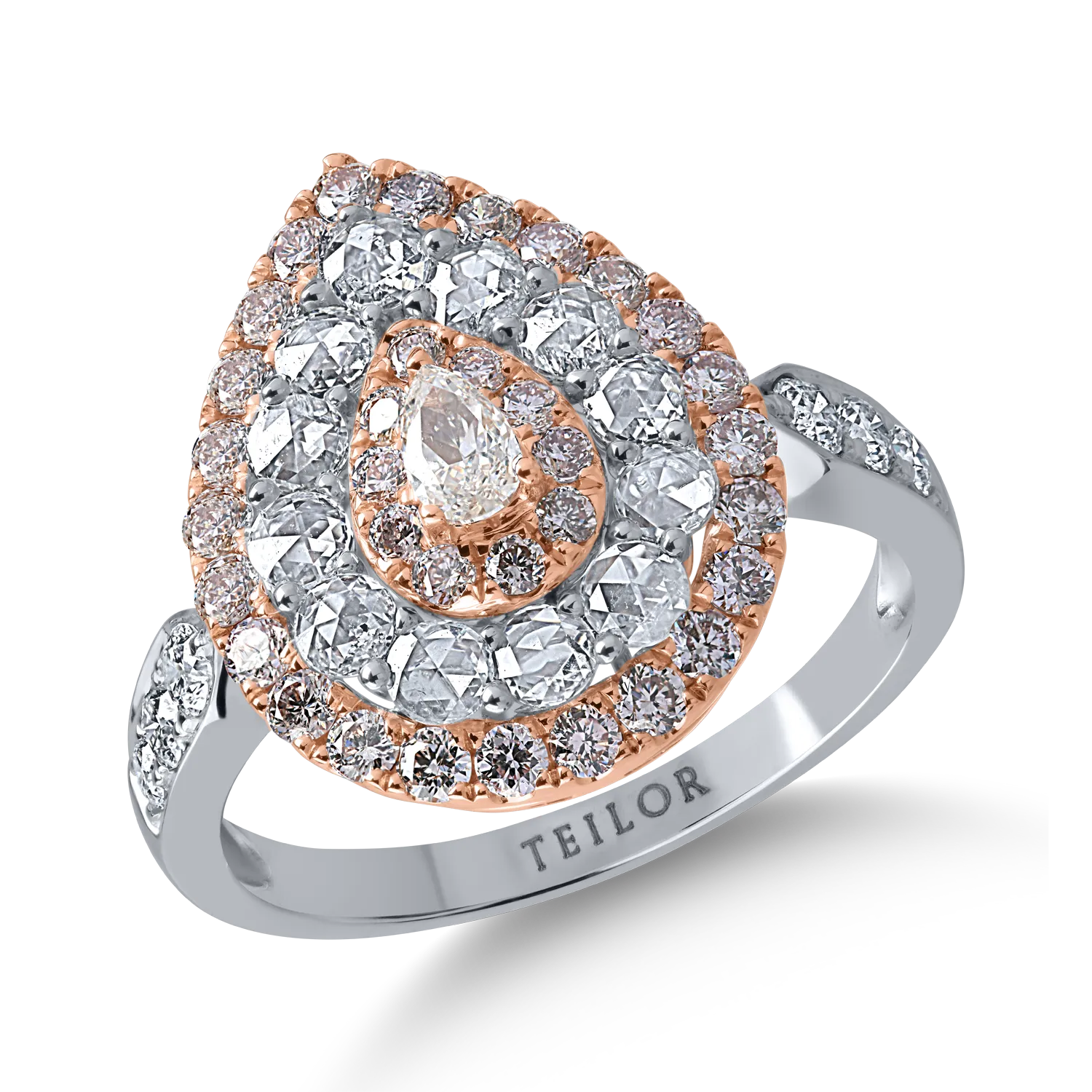 White-rose gold ring with 0.73ct clear diamonds and 0.67ct rose diamonds