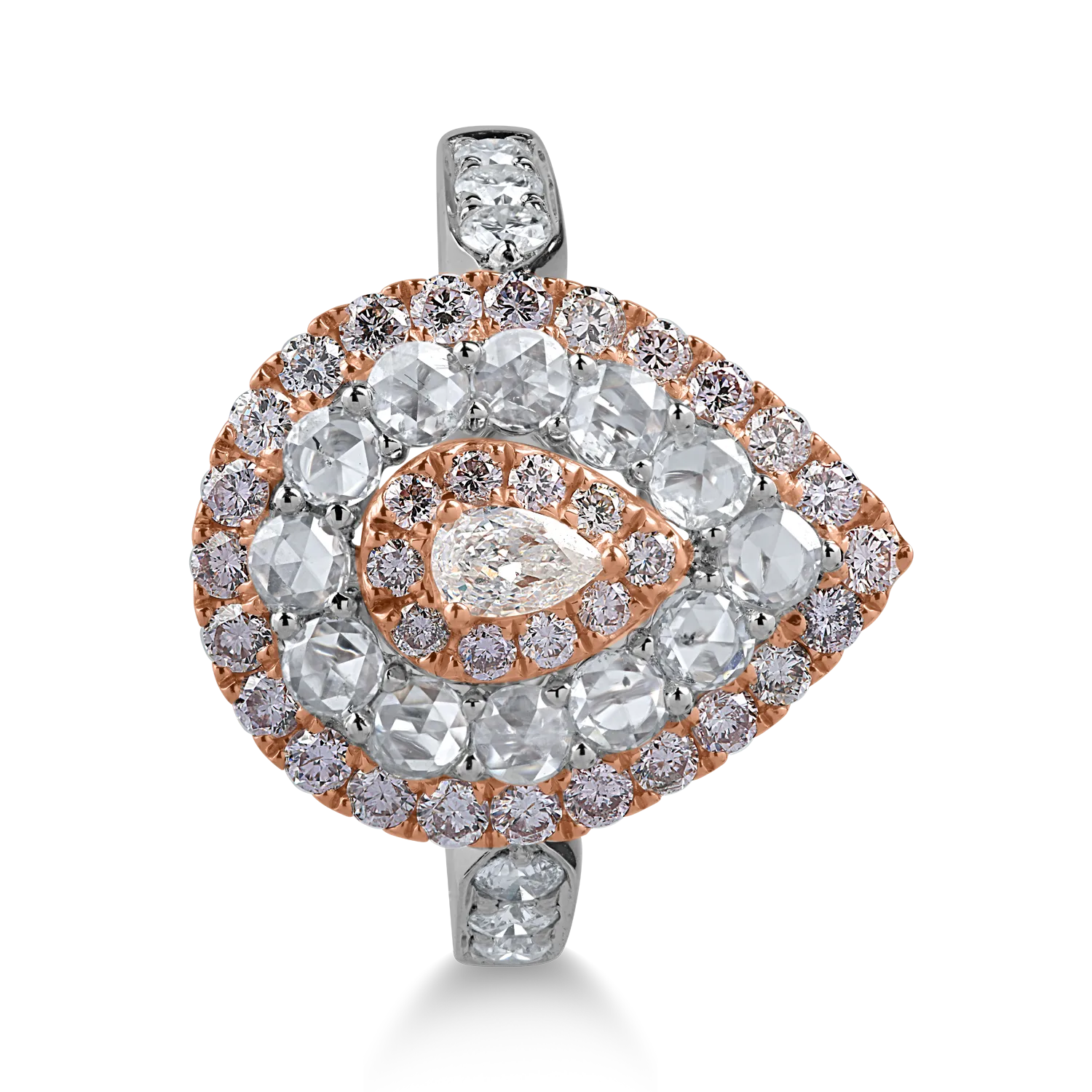 White-rose gold ring with 0.73ct clear diamonds and 0.67ct rose diamonds