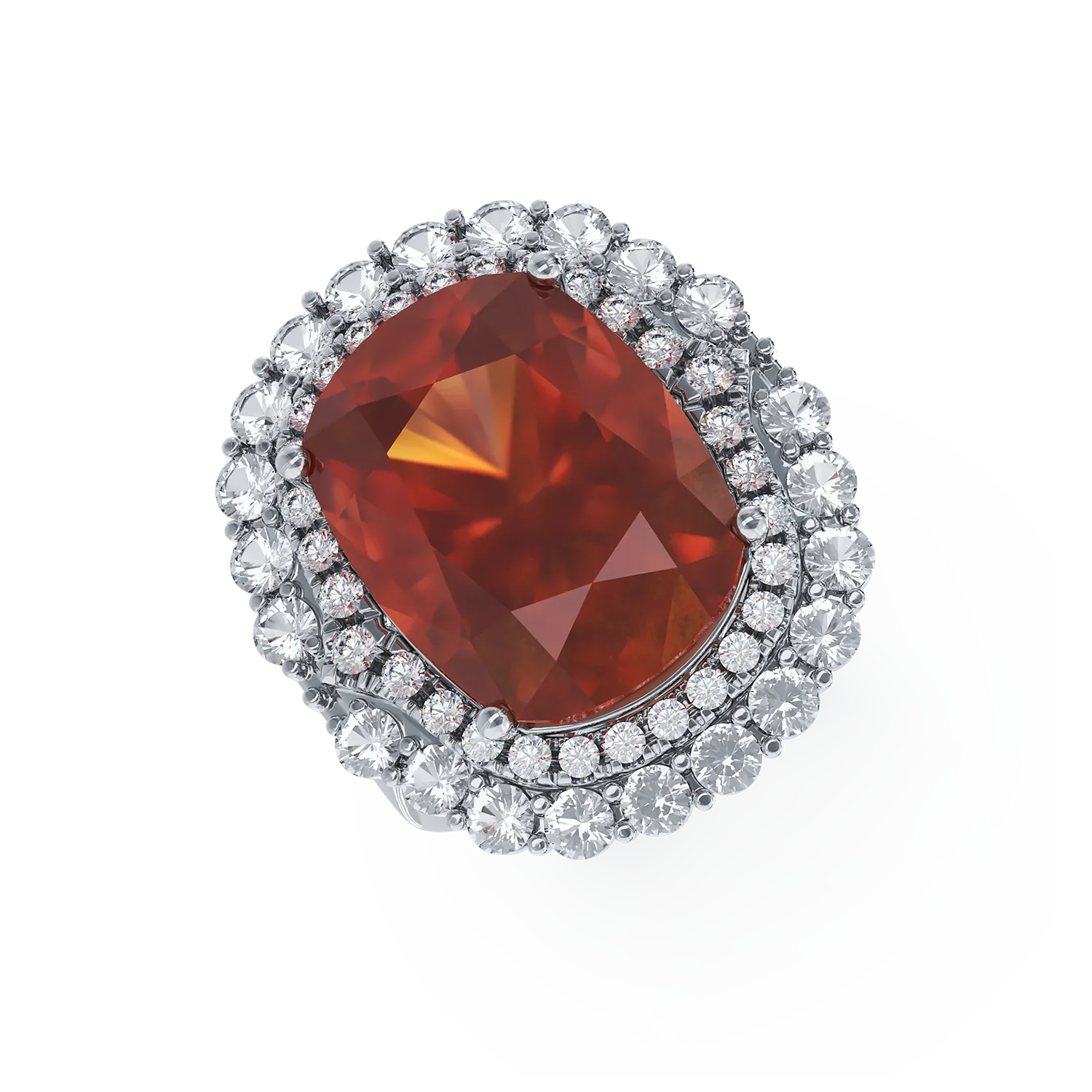 Inel din aur alb cu spessartin oval de 15.35ct si diamante de 1.31ct