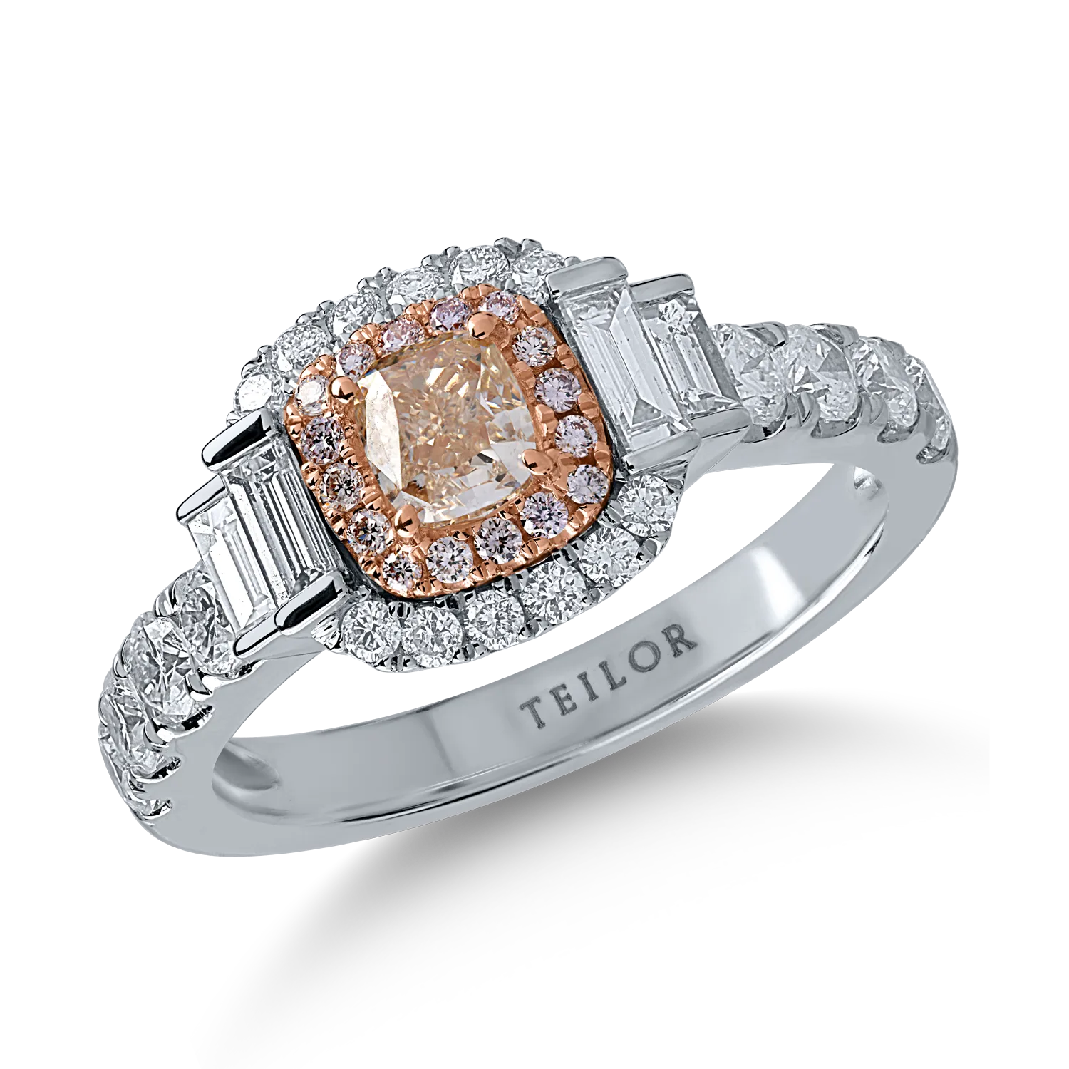 Fehérarany gyűrű 1.03ct tiszta gyémántokkal és 0.6ct rózsa gyémántokkal