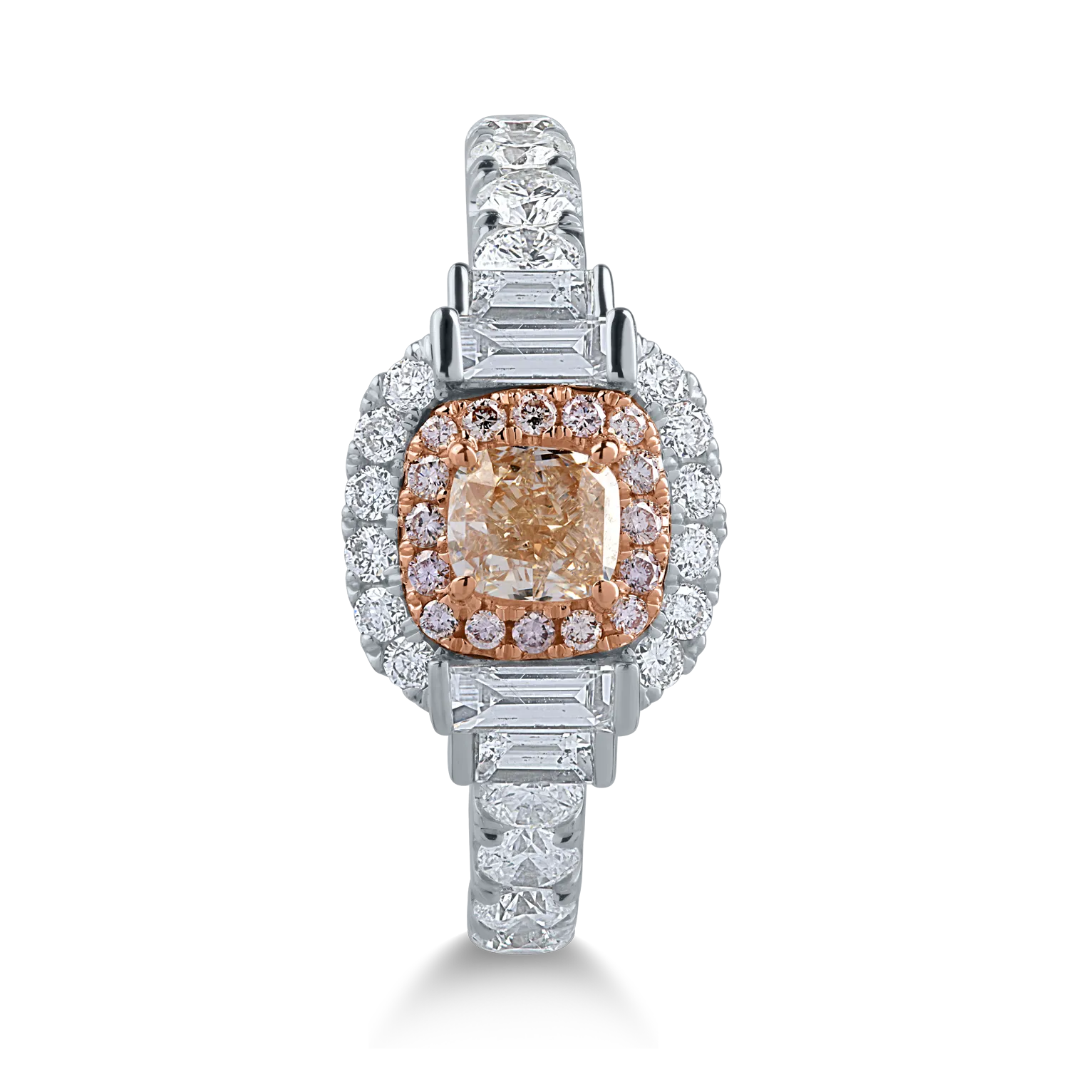 Пръстен от бяло злато с прозрачни диаманти от 1.03ct и розови диаманти от 0.6ct