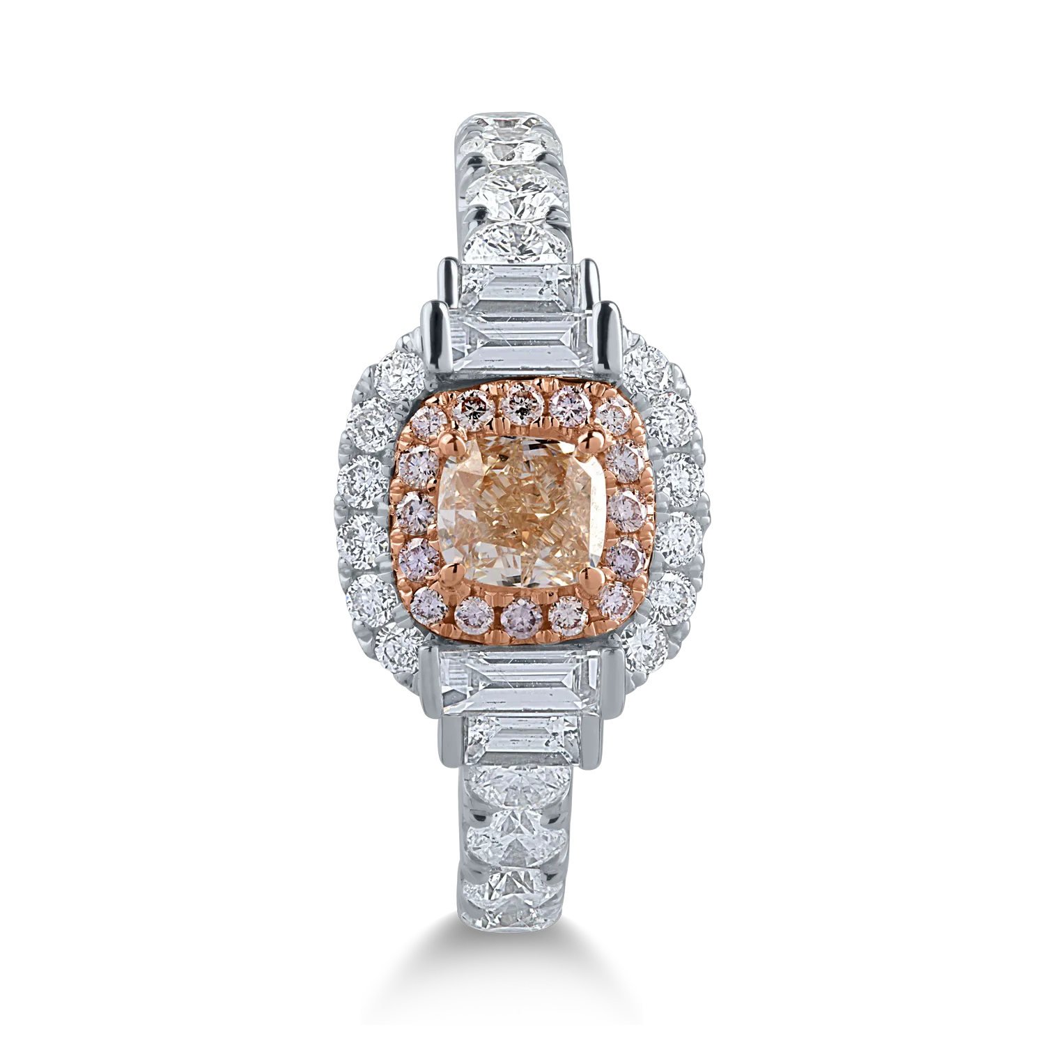 Inel din aur alb cu diamante transparente de 1.03ct si diamante roz de 0.6ct