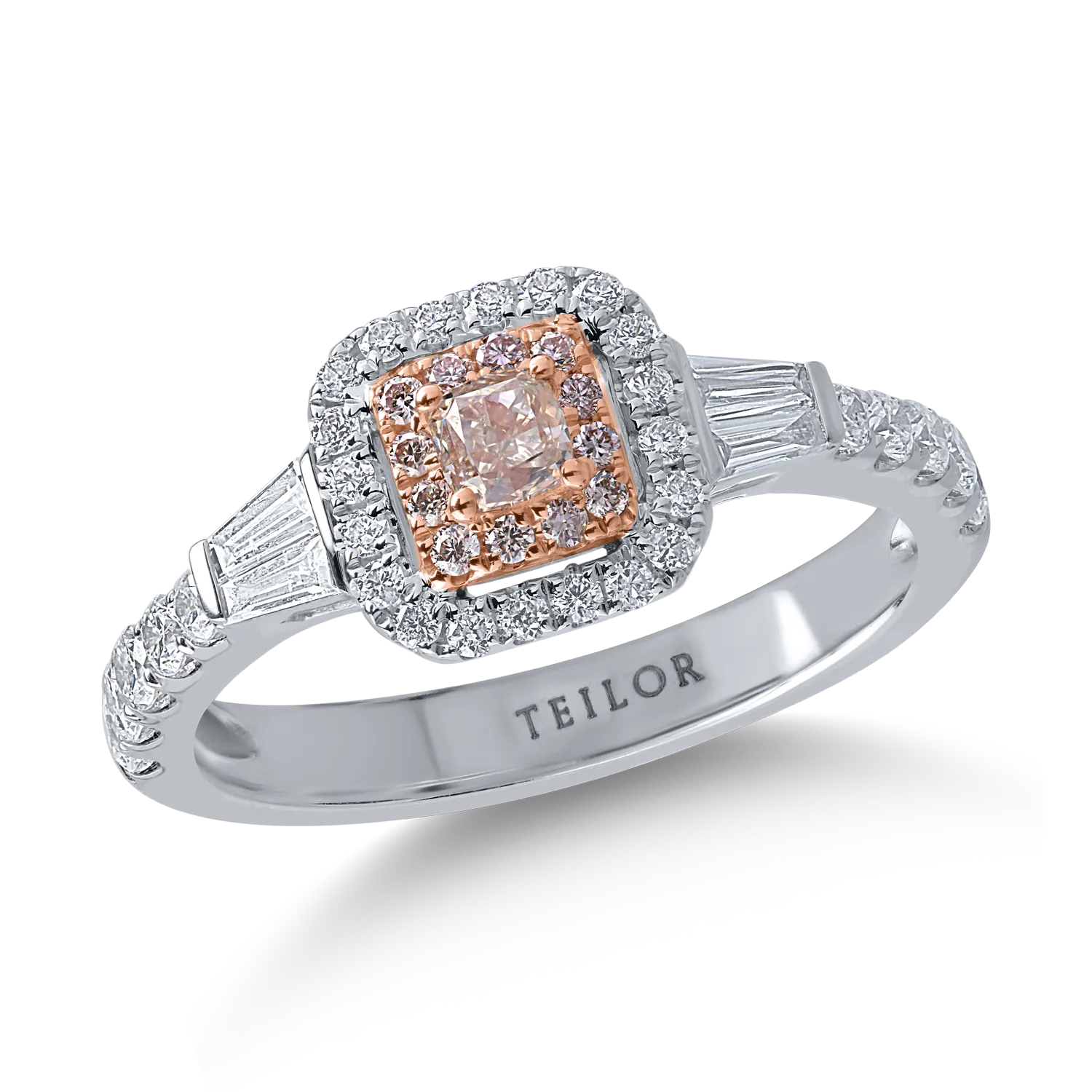 Fehér rózsa arany gyűrű 0.62ct átlátszó gyémántokkal és 0.29ct rózsa gyémántokkal