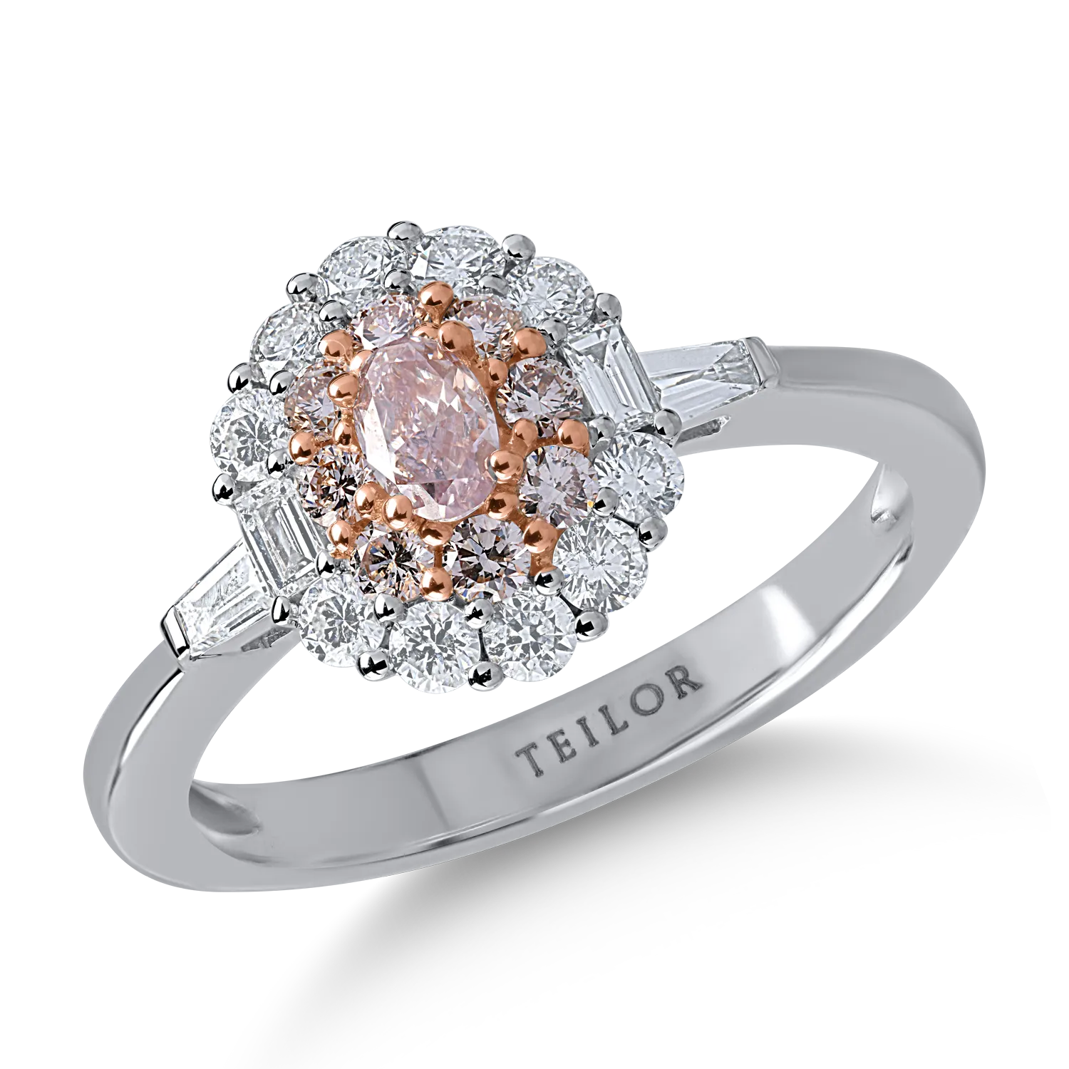 White-rose gold ring with 0.5ct clear diamonds and 0.4ct rose diamonds