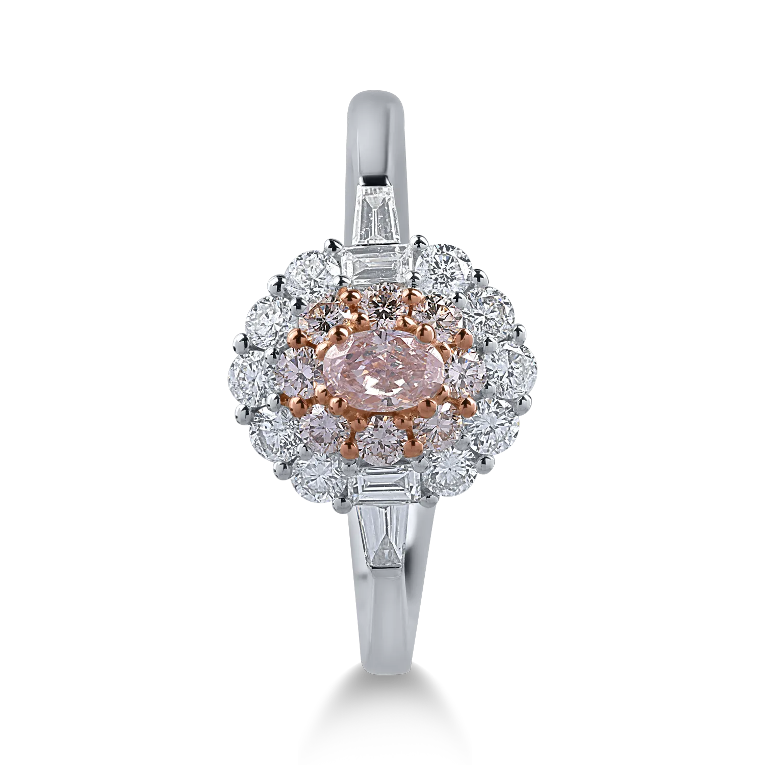 Inel din aur alb-roz cu diamante transparente de 0.5ct si diamante roz de 0.4ct