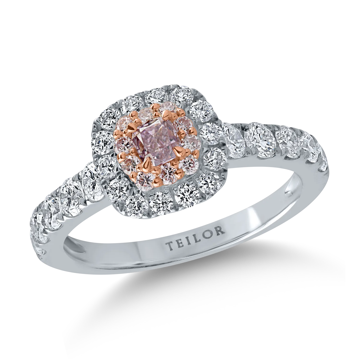 Fehér rózsa arany gyűrű 0.29ct rózsaszín gyémántokkal és 0.91ct tiszta gyémántokkal