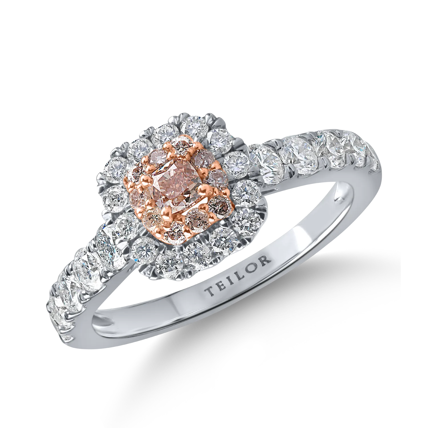 Inel din aur alb-roz cu diamante roz si incolore de 1.2ct