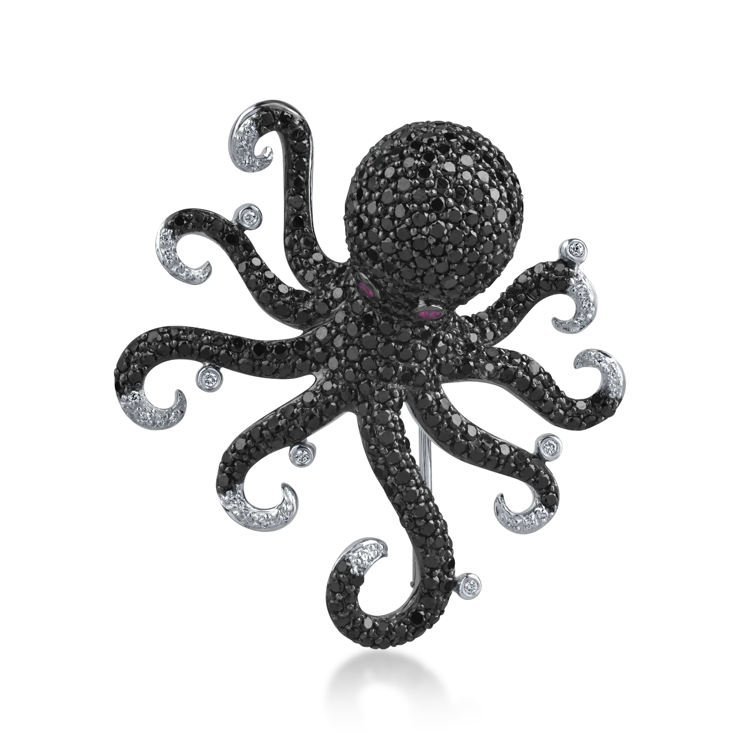Brosa caracatita din aur alb cu diamante de 5.67ct si safire roz de 0.06ct