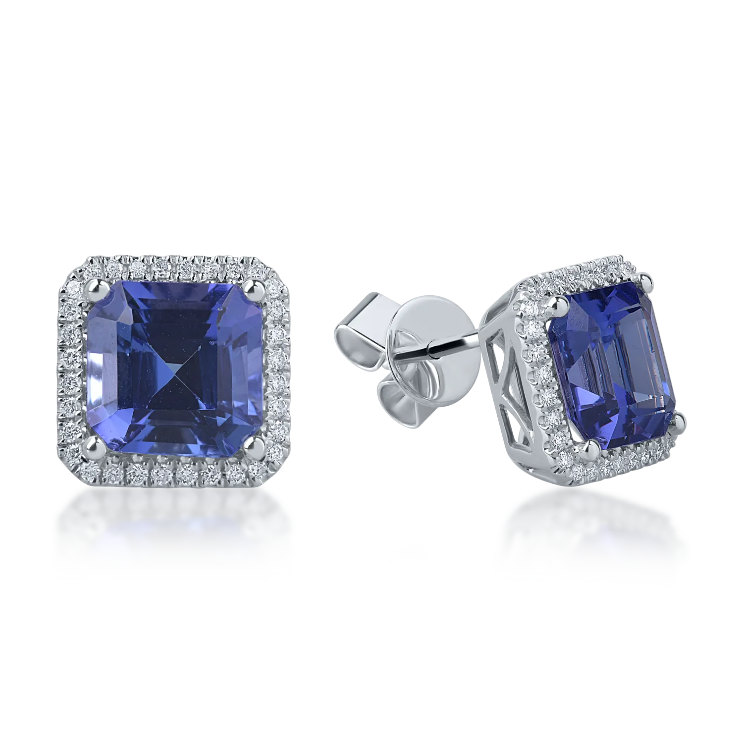 Cercei din aur alb cu tanzanite square de 7.14ct si diamante round de 0.52ct