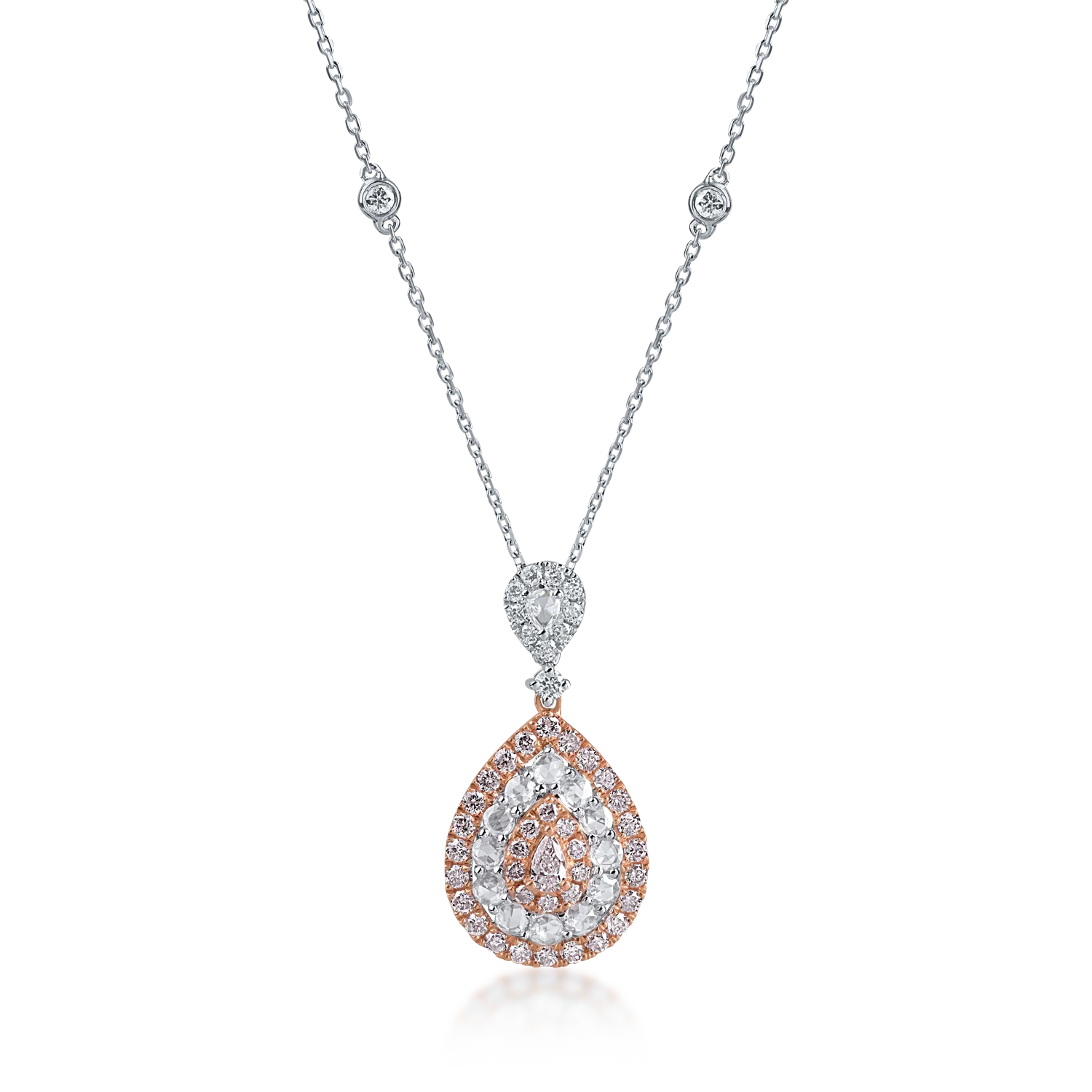White-rose gold pendant necklace with 0.66ct pink diamonds and 0.5ct clear diamonds