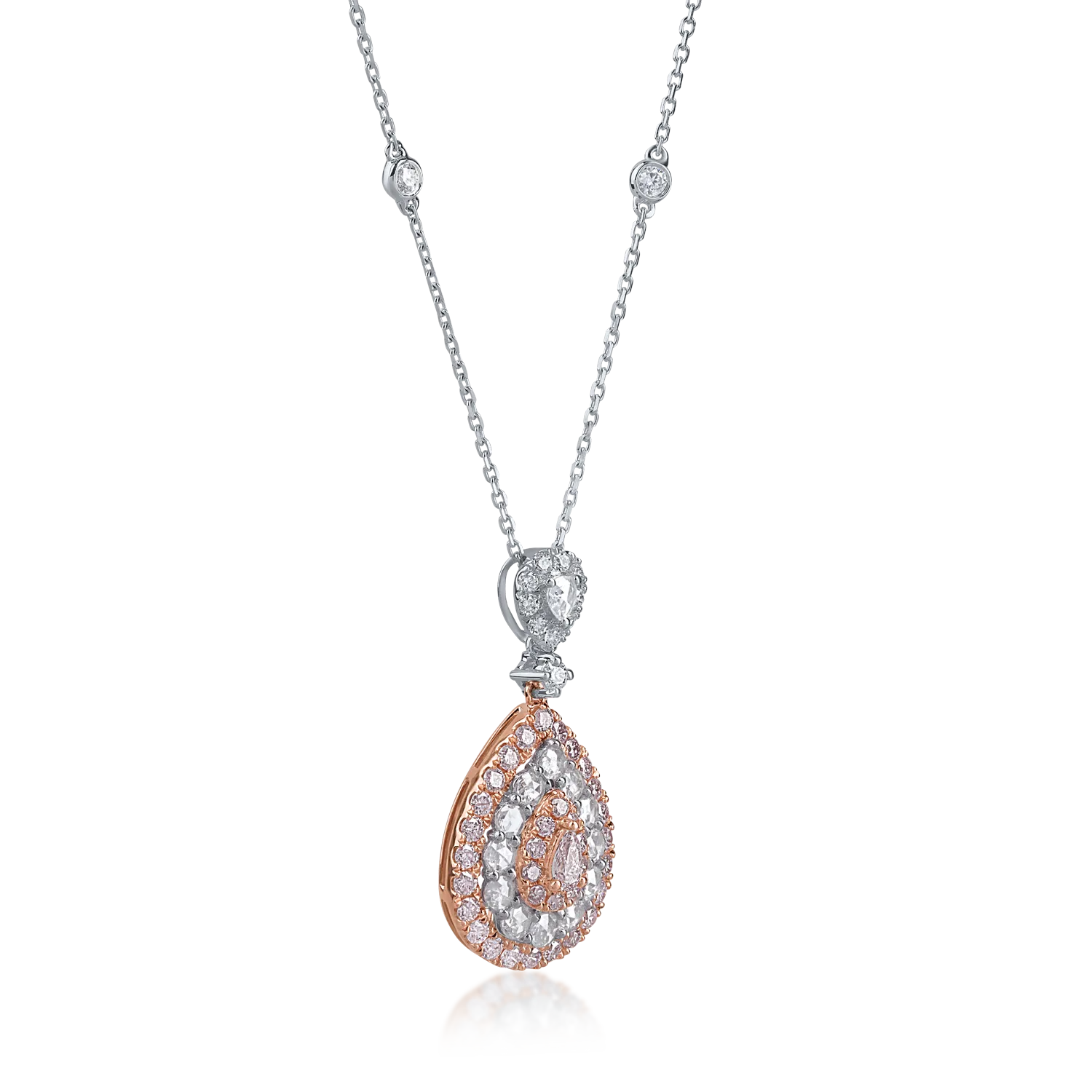 White-rose gold pendant necklace with 0.66ct pink diamonds and 0.5ct clear diamonds