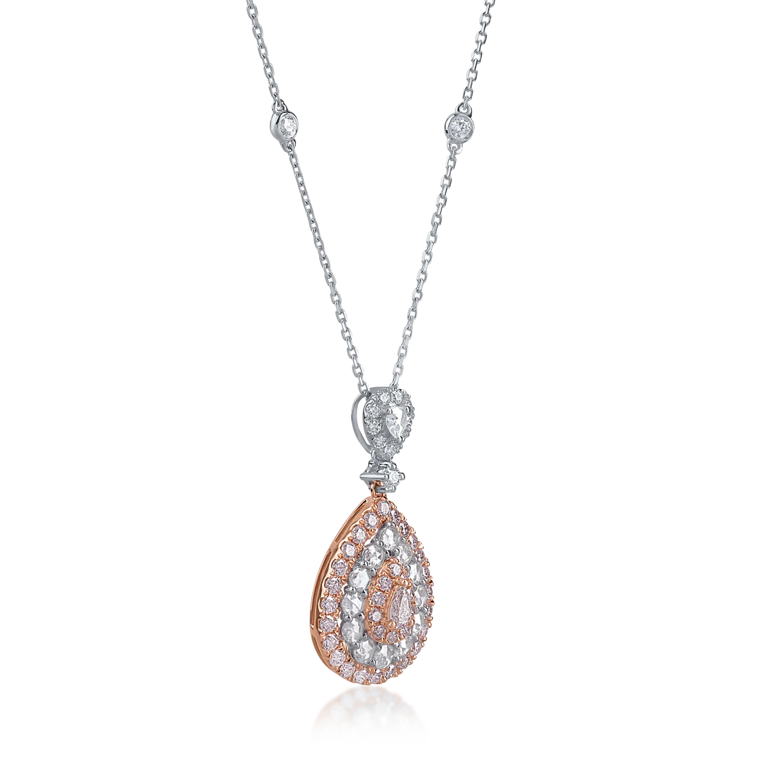 Lant cu pandantiv din aur alb-roz cu diamante roz de 0.66ct si diamante transparente de 0.5ct