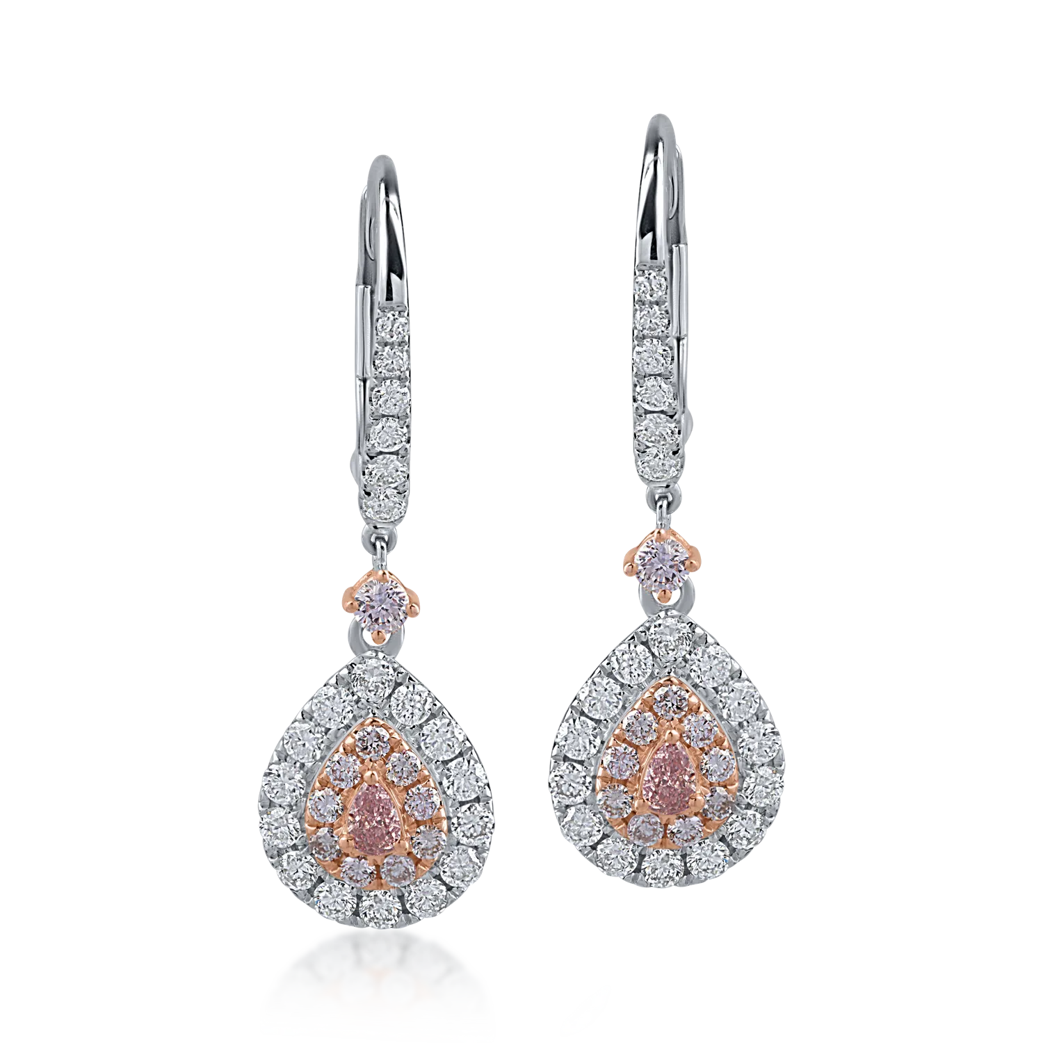 Cercei din aur alb-roz cu diamante transparente de 0.66ct si diamante roz de 0.41ct-155676