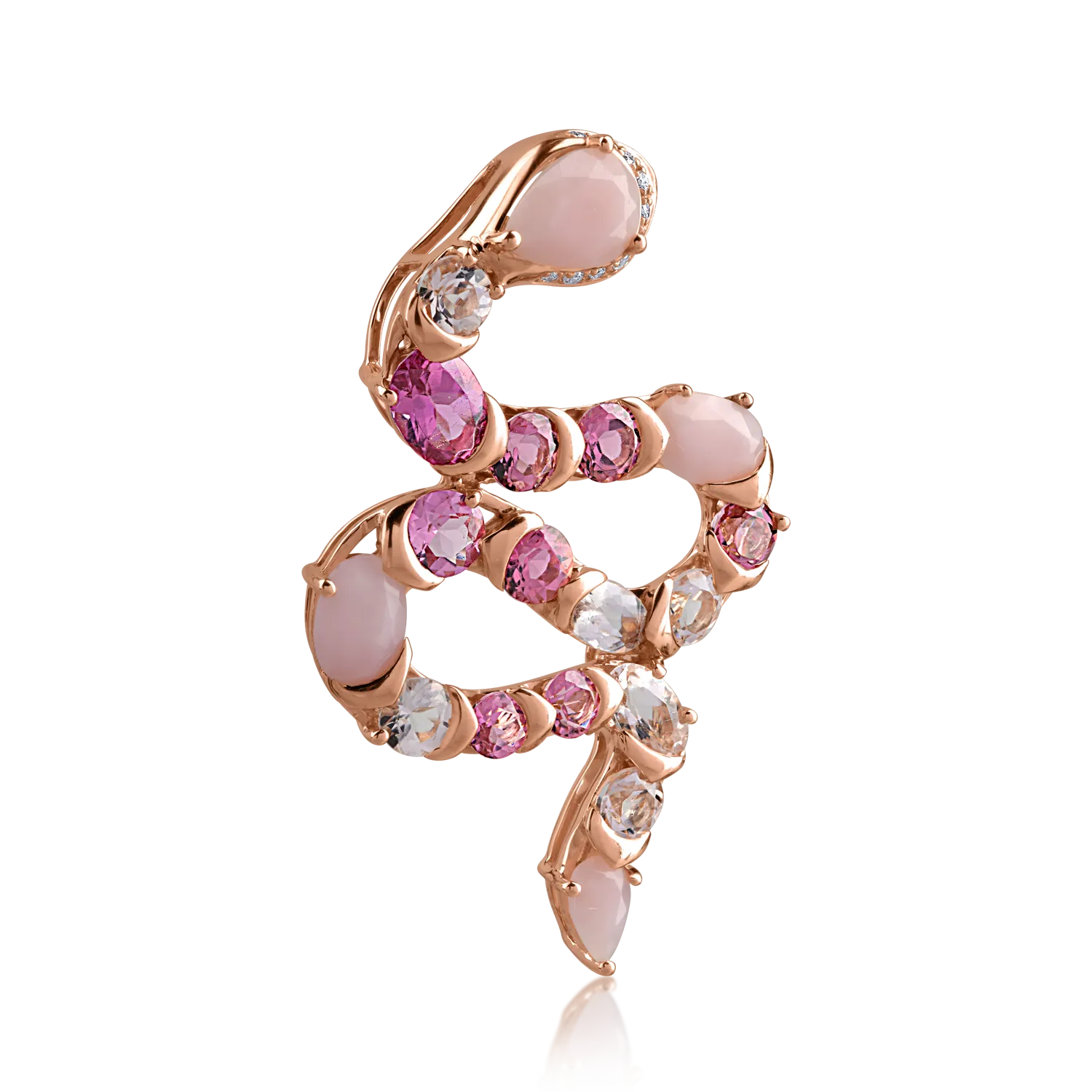 Zawieszka z różowego złota z kamieniami szlachetnymi i półszlachetnymi o masie 4.95ct