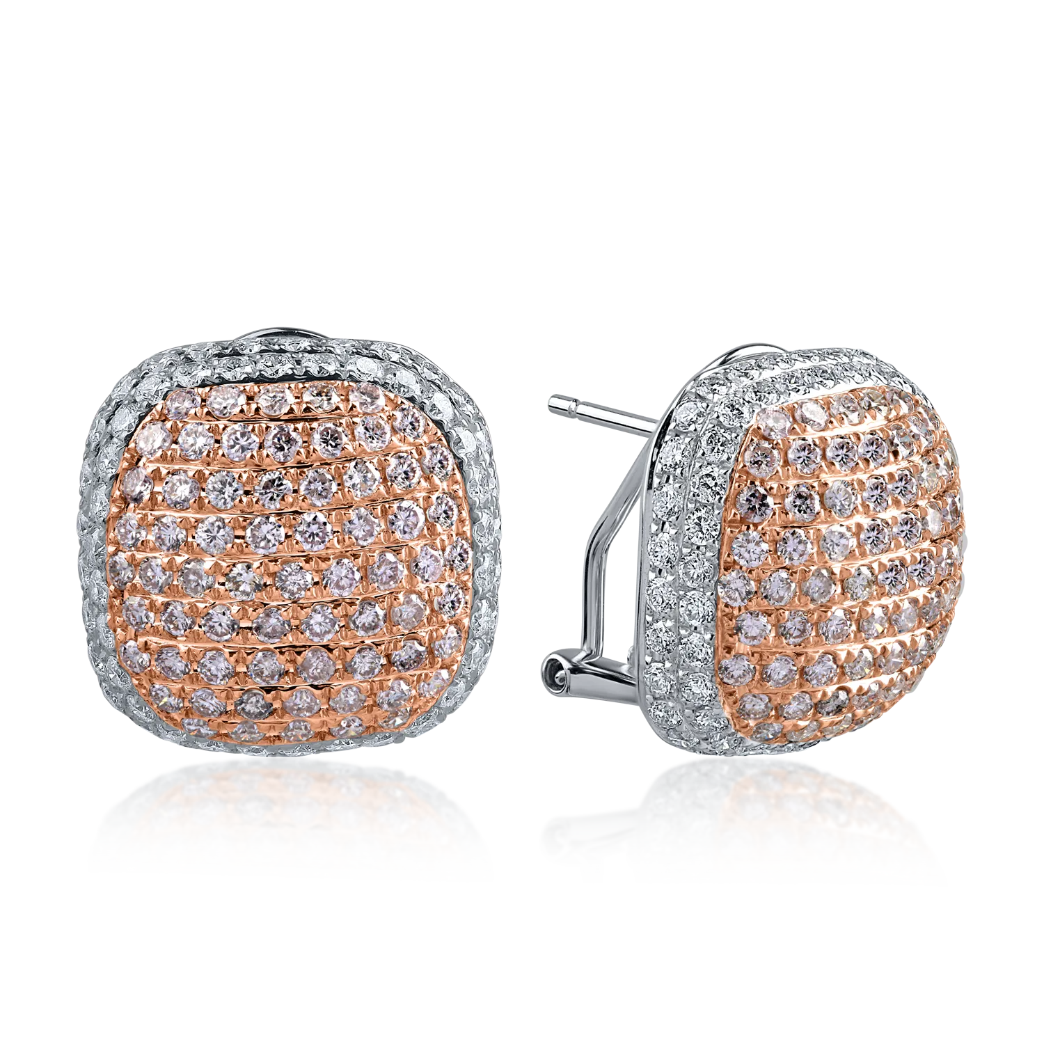 White-rose gold earrings with 1.61ct rose diamonds and 1.43ct clear diamonds