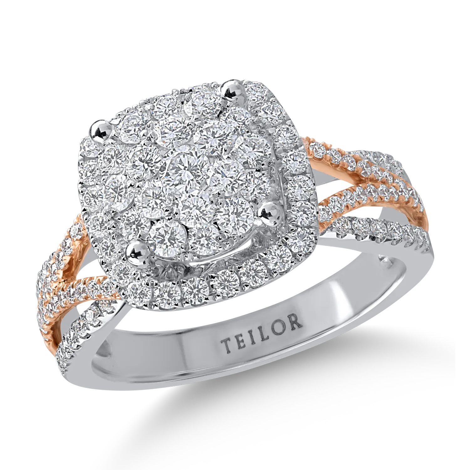 Fehér rózsa arany gyűrű 1.06ct gyémántokkal