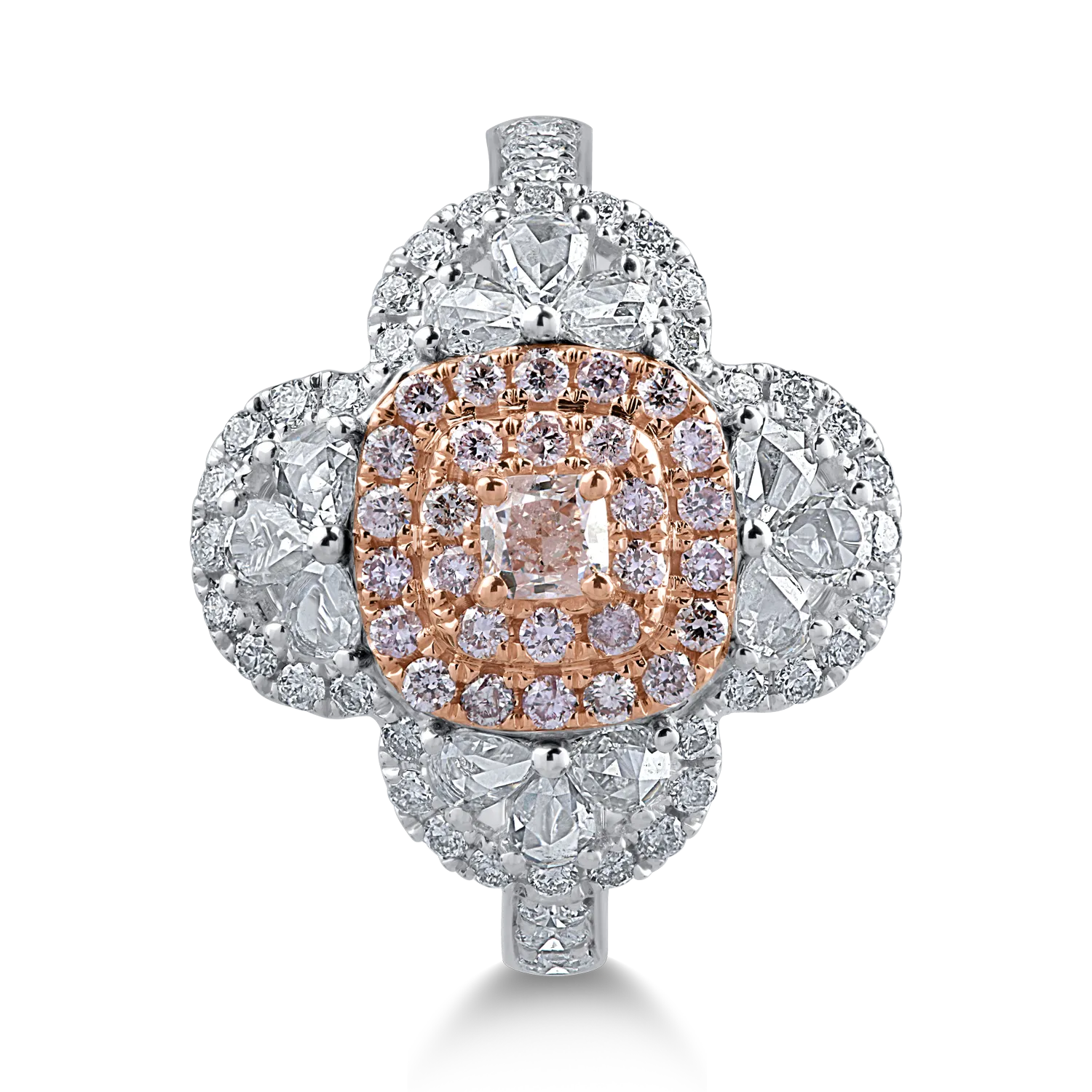 Пръстен от бяло розово злато с прозрачни диаманти от 0.86ct и розови диаманти от 0.43ct