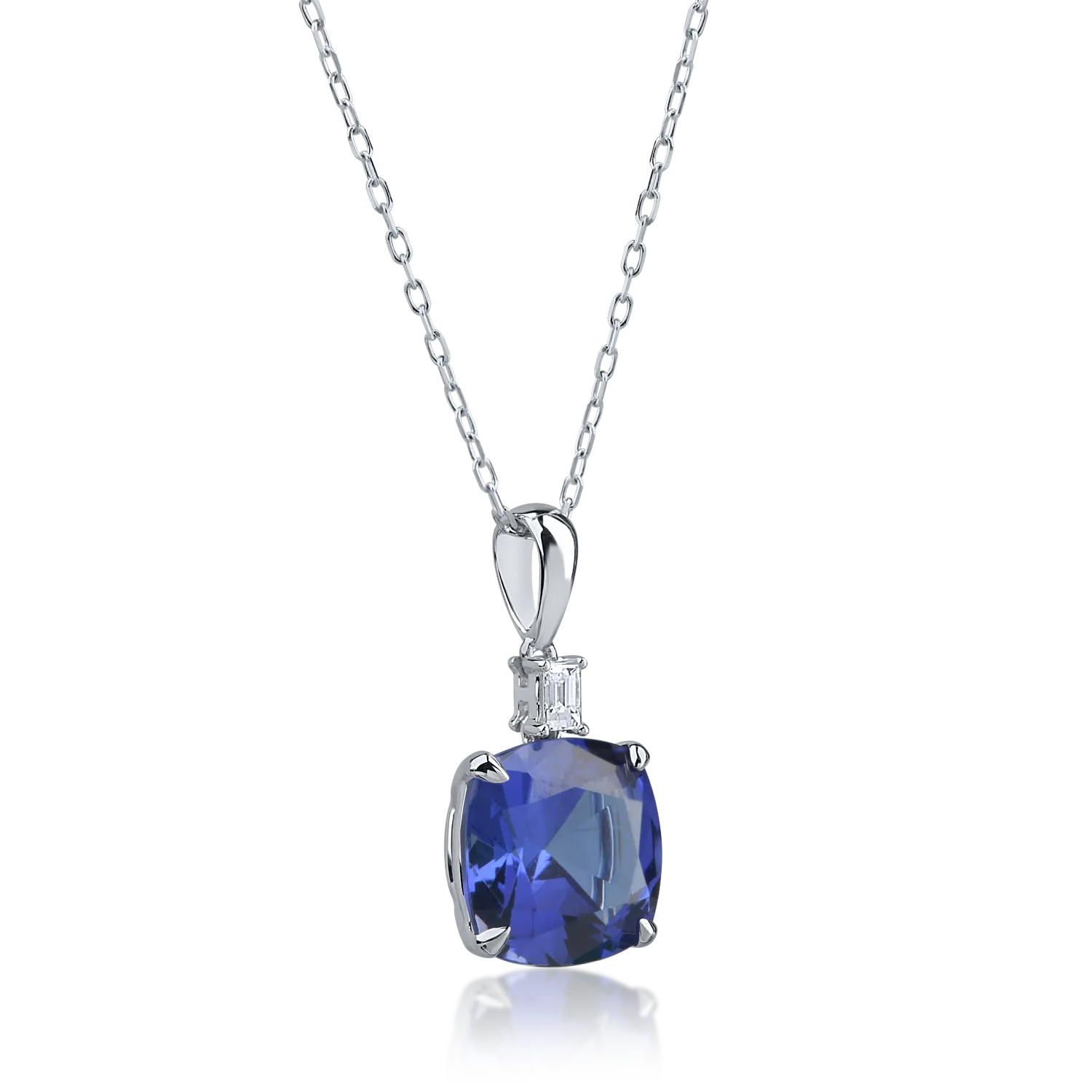 White gold pendant necklace with 3.75ct tanzanite and 0.06ct diamond