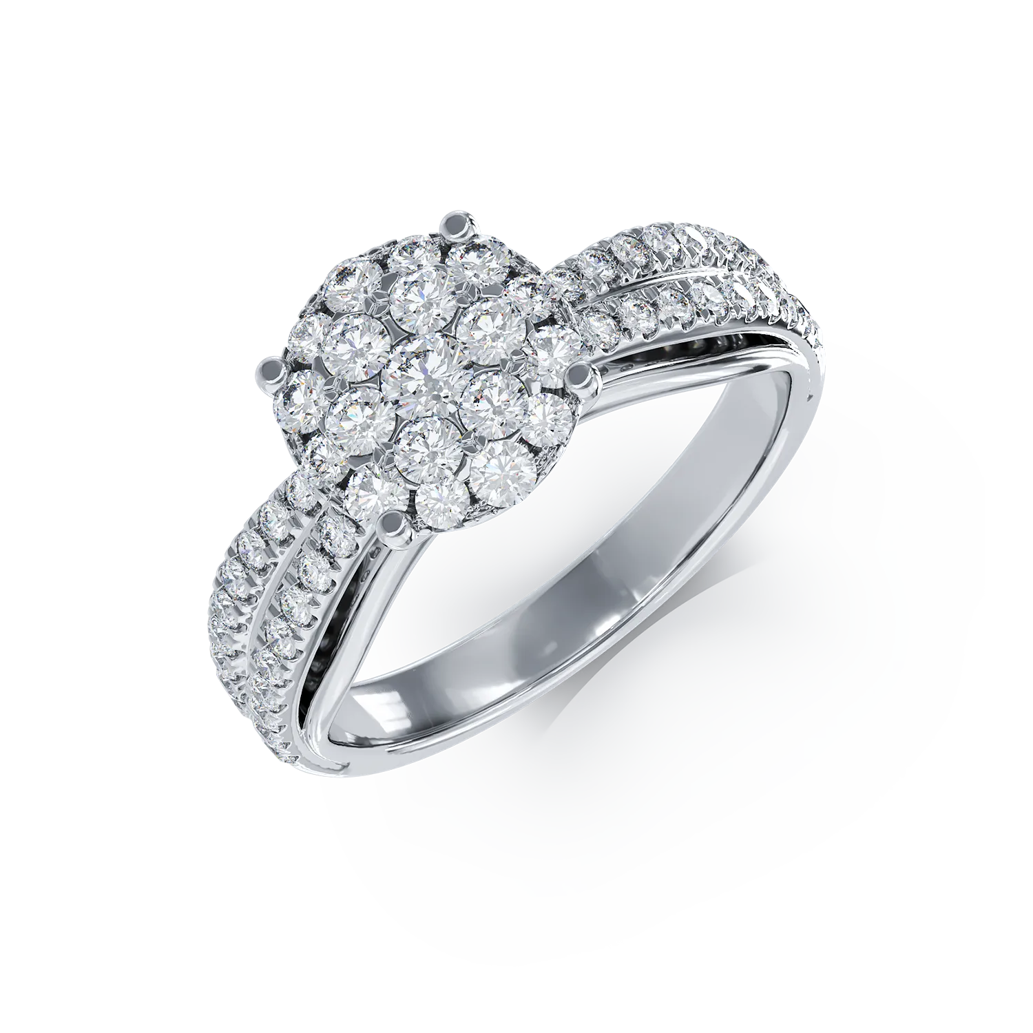 Pierścionek zaręczynowy z białego złota z diamentami o masie 0.66ct