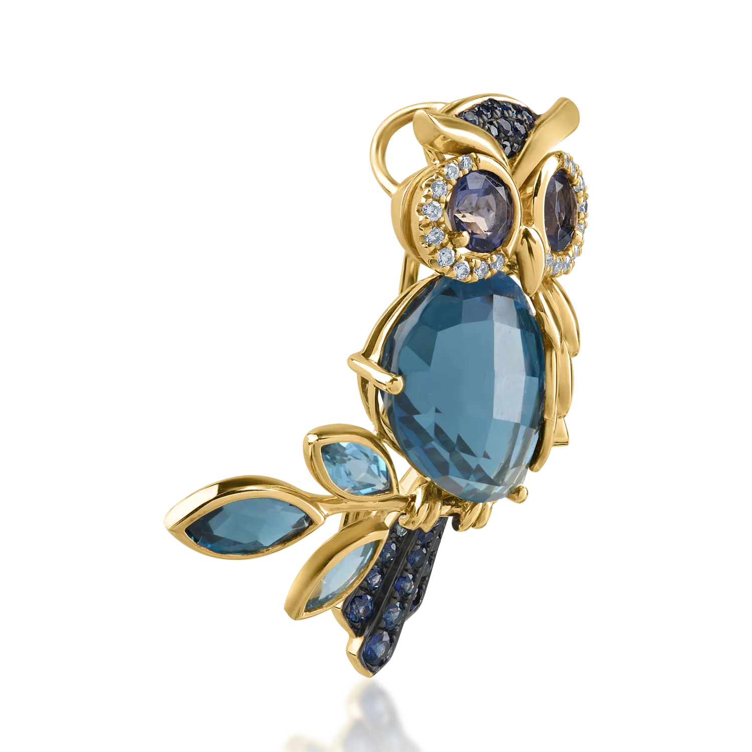 Yellow gold brooch with 12.09ct precious and semi-precious stones