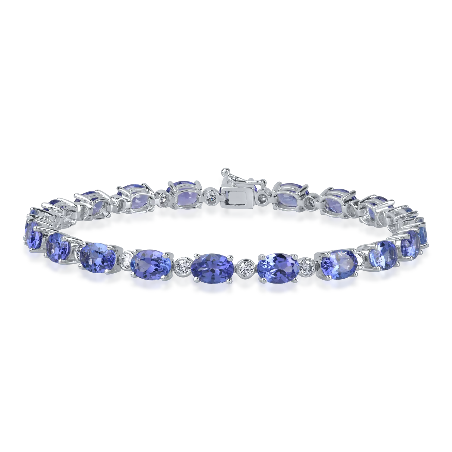 Bratara tennis din aur alb cu tanzanite de 12ct si diamante de 0.8ct