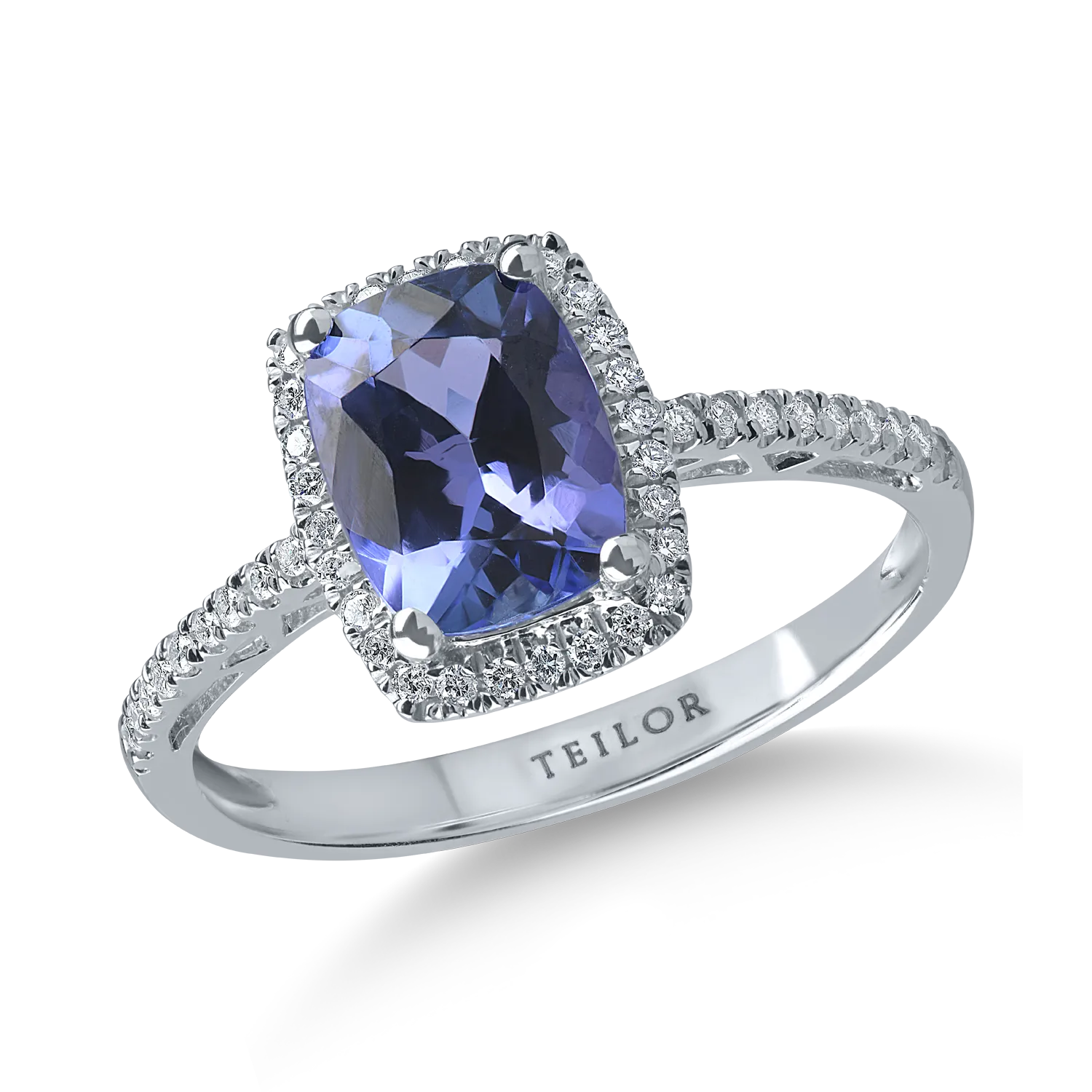 White gold geometric ring with 1.5ct tanzanite and 0.1ct diamonds