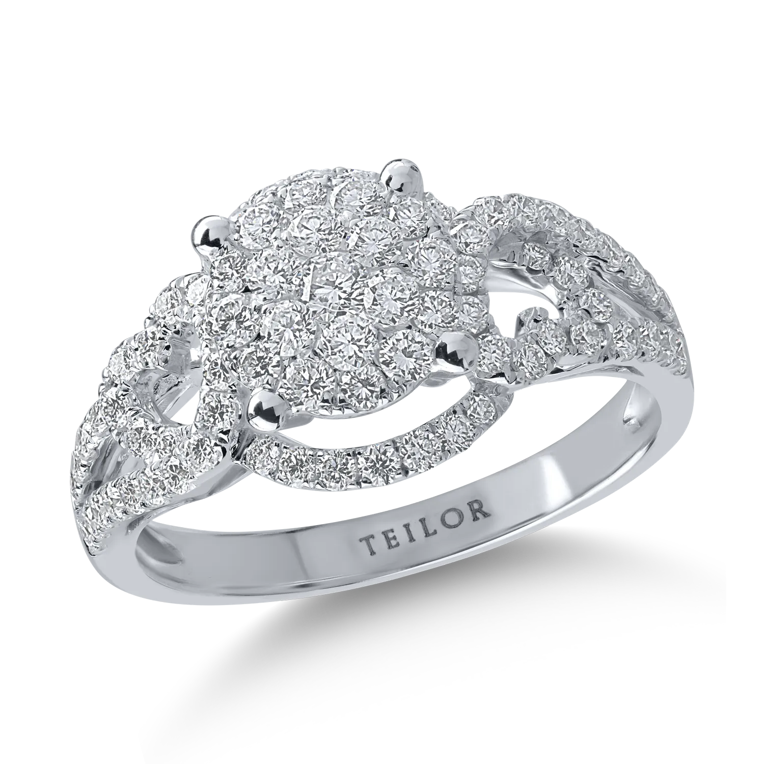 Pierścionek z białego złota z diamentami o masie 0.83ct
