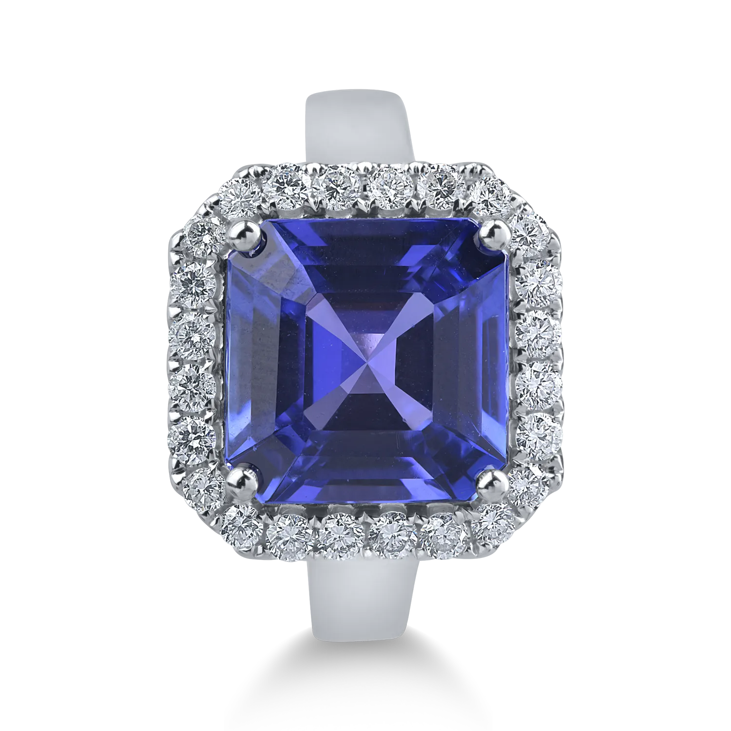 Inel din aur alb cu tanzanit de 5.45ct si diamante de 0.5ct