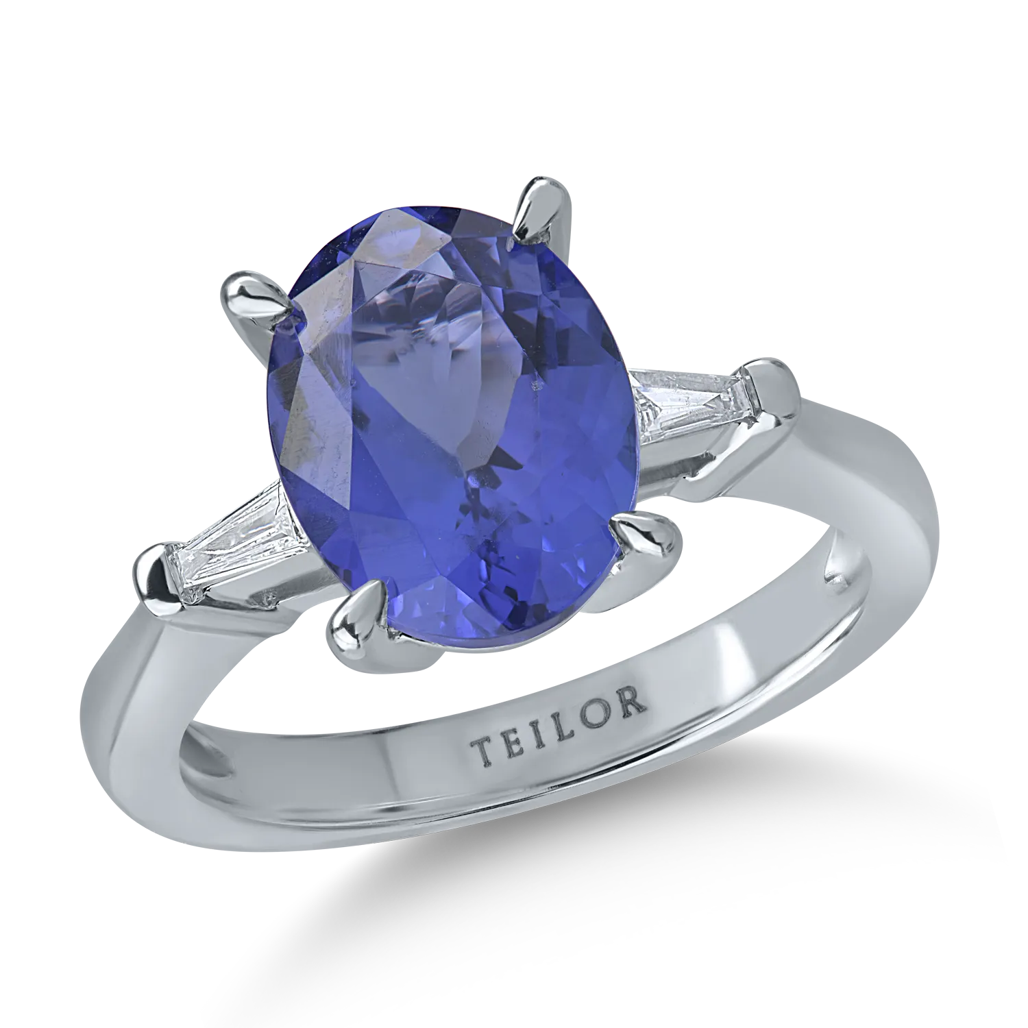 Teilor Inel din aur alb cu tanzanit oval de 3.7ct si diamante de 0.1ct
