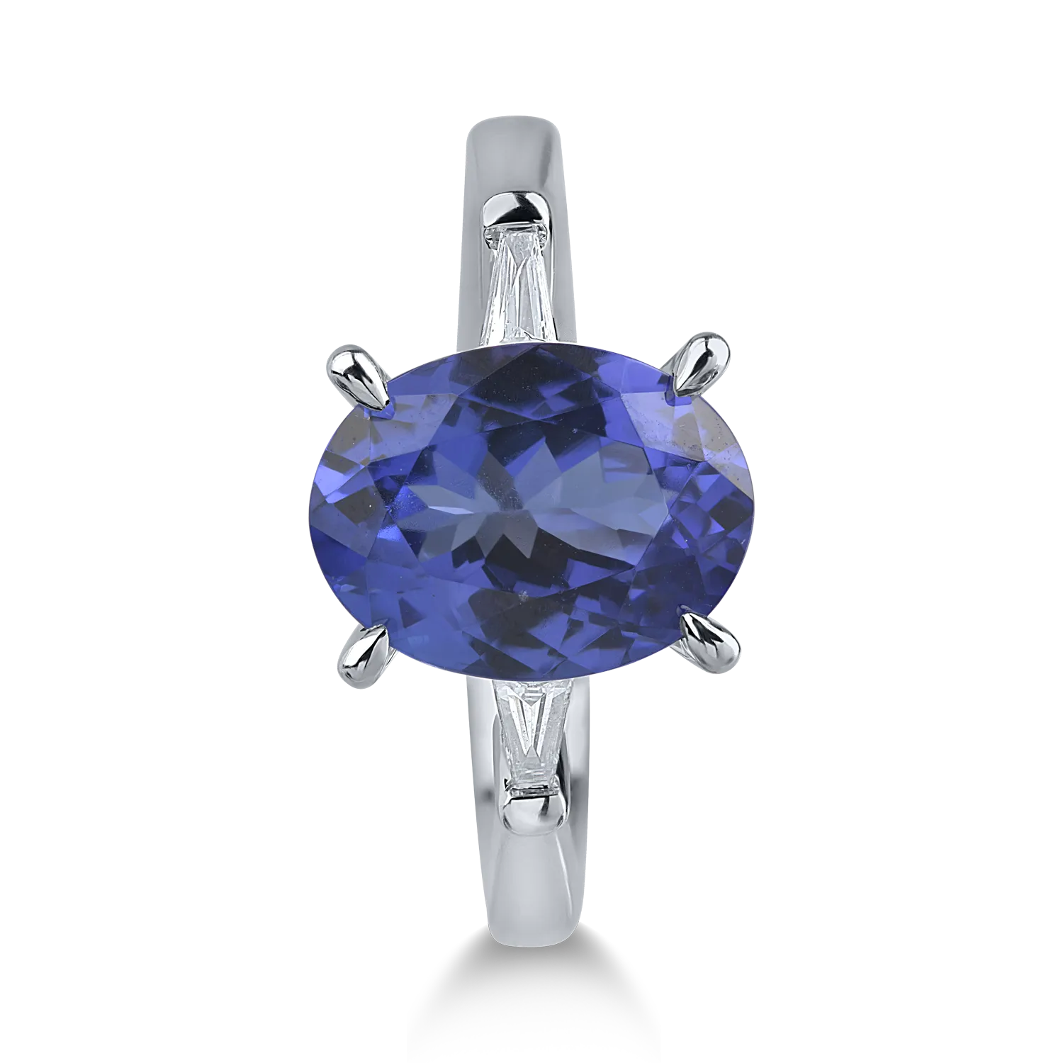 Inel din aur alb cu tanzanit oval de 3.7ct si diamante de 0.1ct