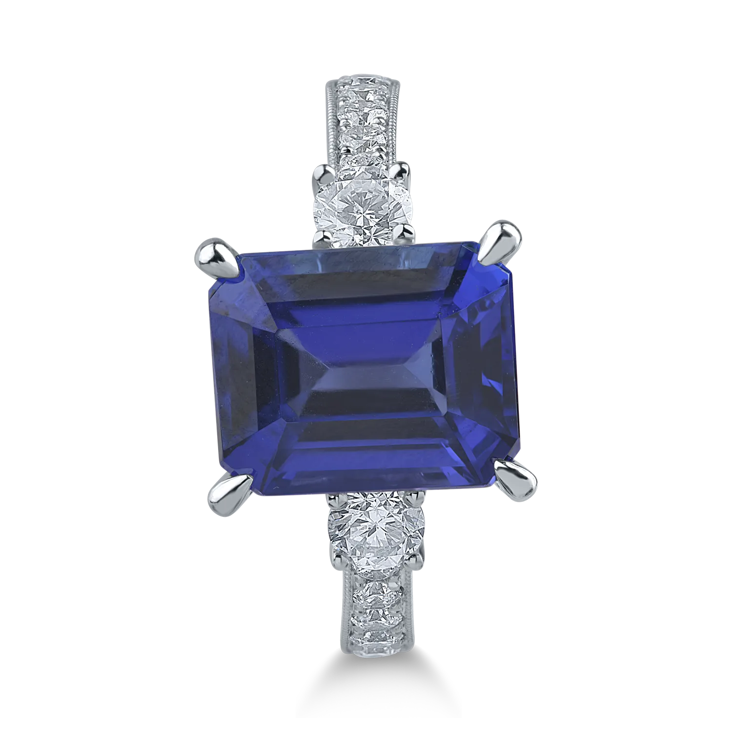 Inel din aur alb cu tanzanit emerald de 5.2ct si diamante de 0.6ct - imagine 2