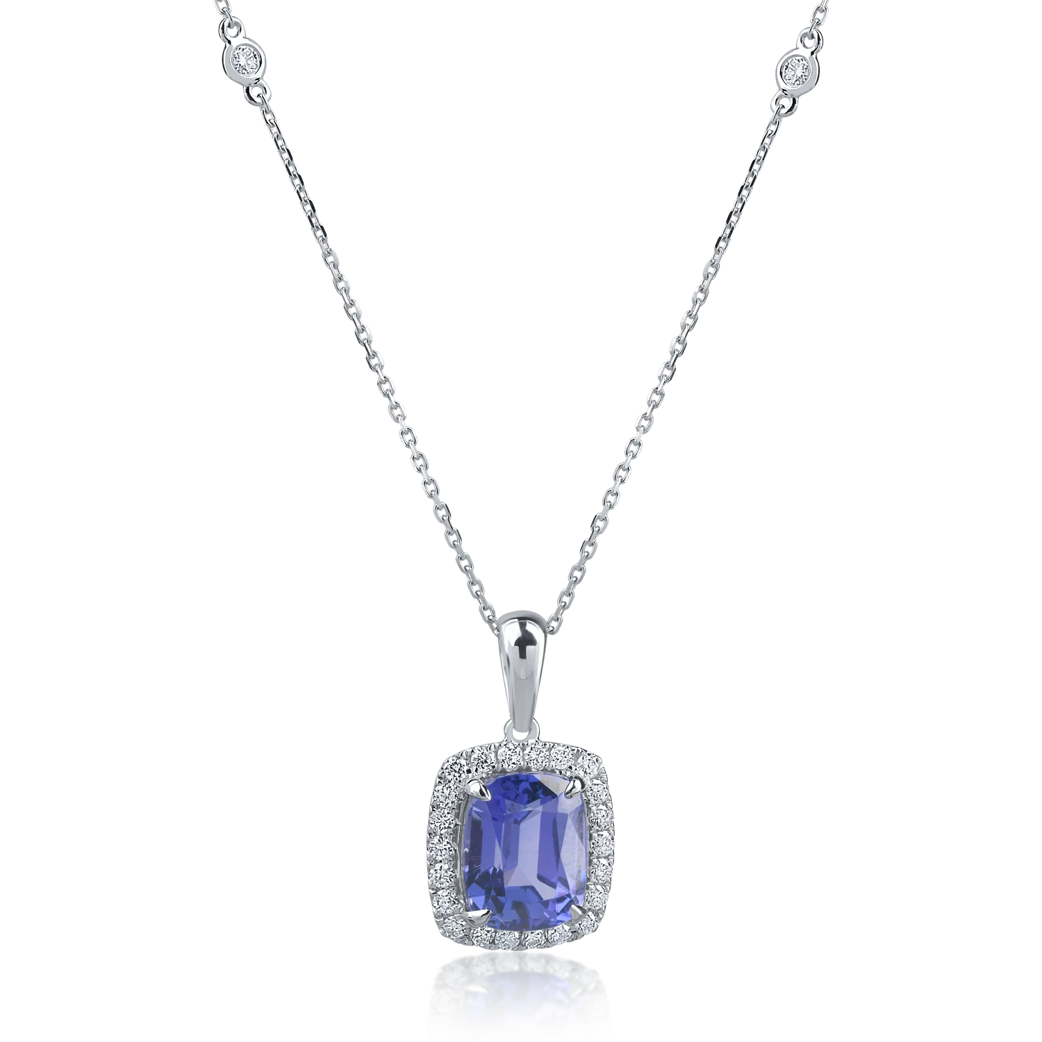 Teilor Lant cu pandantiv din aur alb cu tanzanit rectangular de 4.76ct si diamante de 0.45ct
