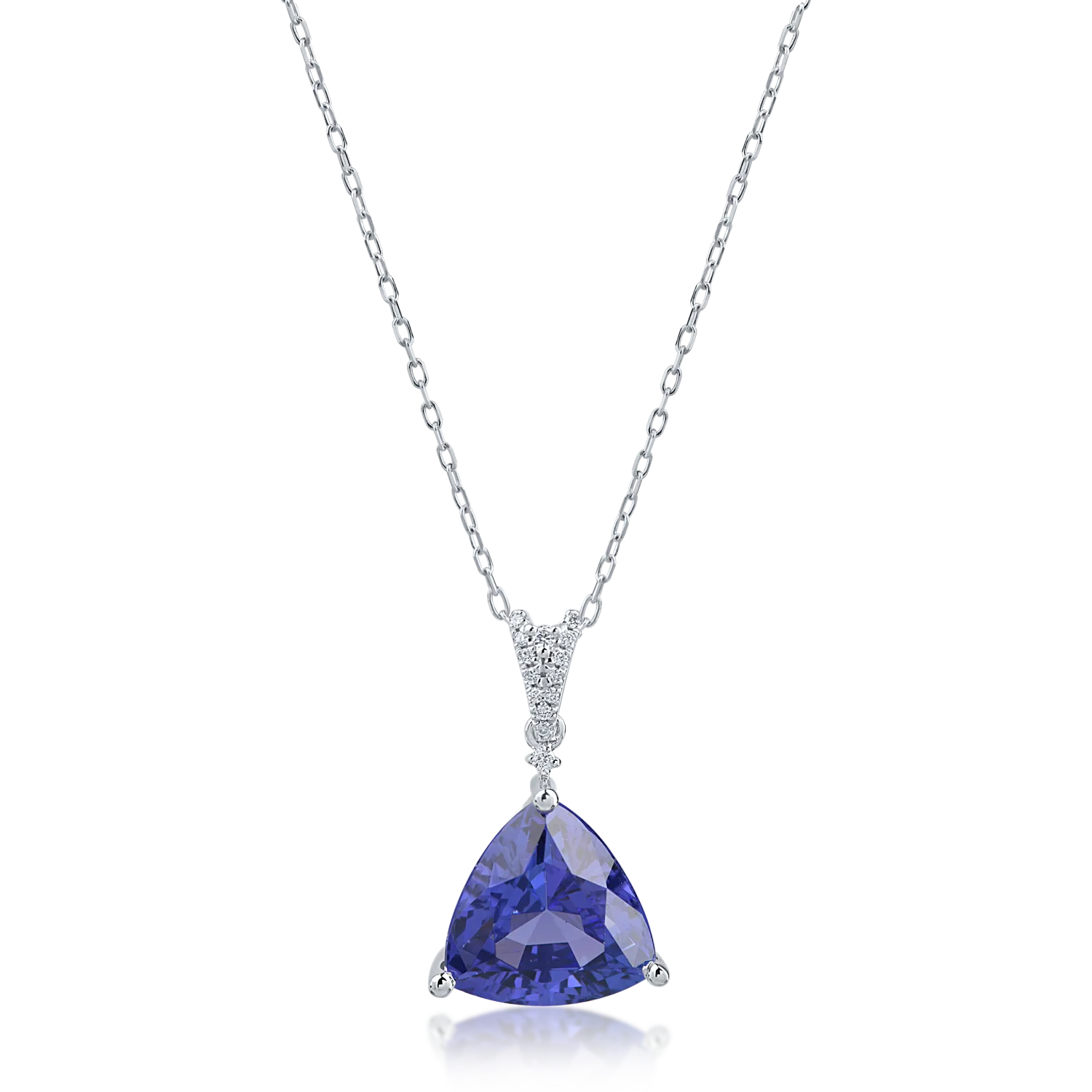 Teilor Lant cu pandantiv din aur alb cu tanzanit trillion de 4.46ct si diamante de 0.05ct